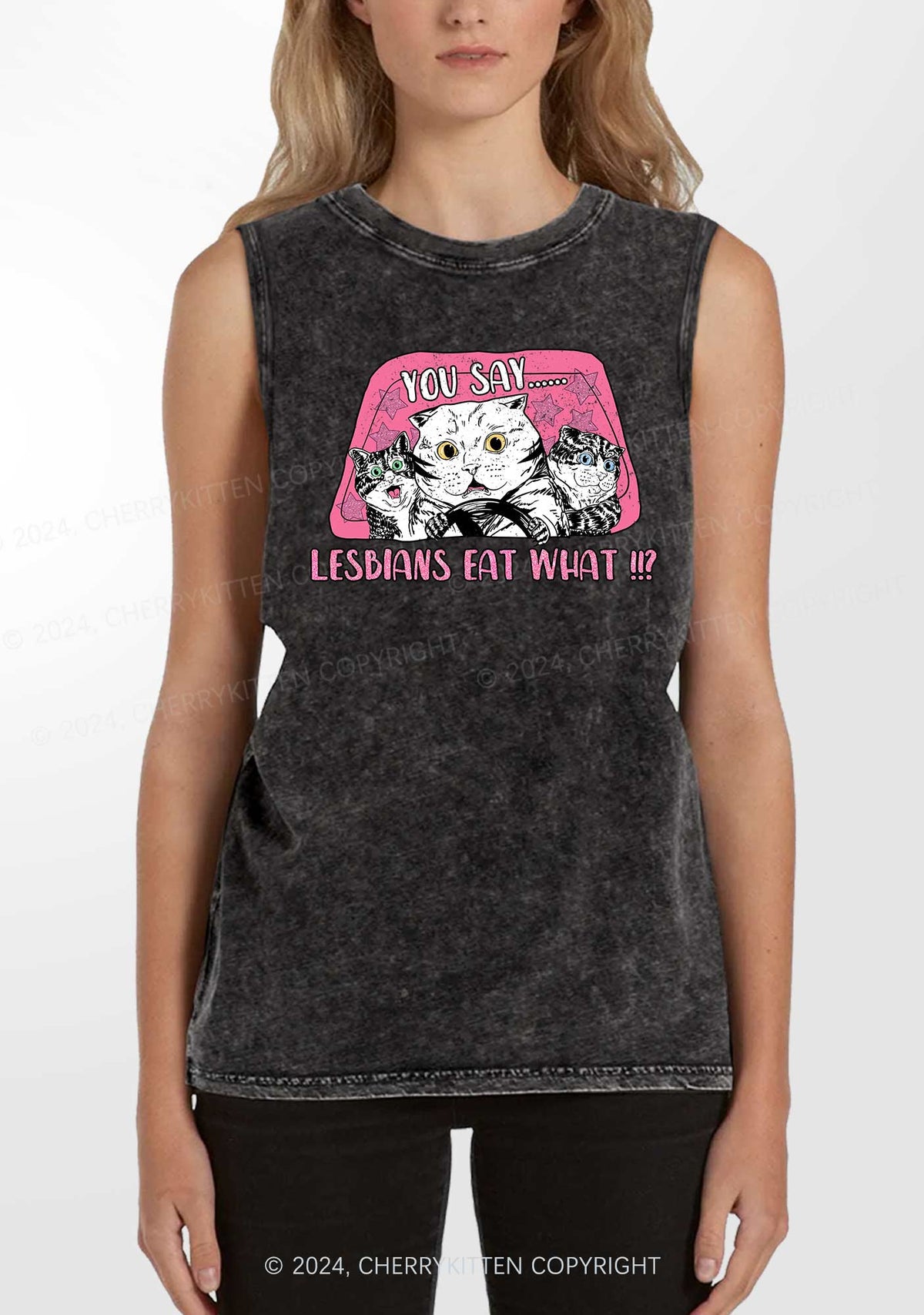 You Say Lesbians Eat Y2K Washed Tank Cherrykitten
