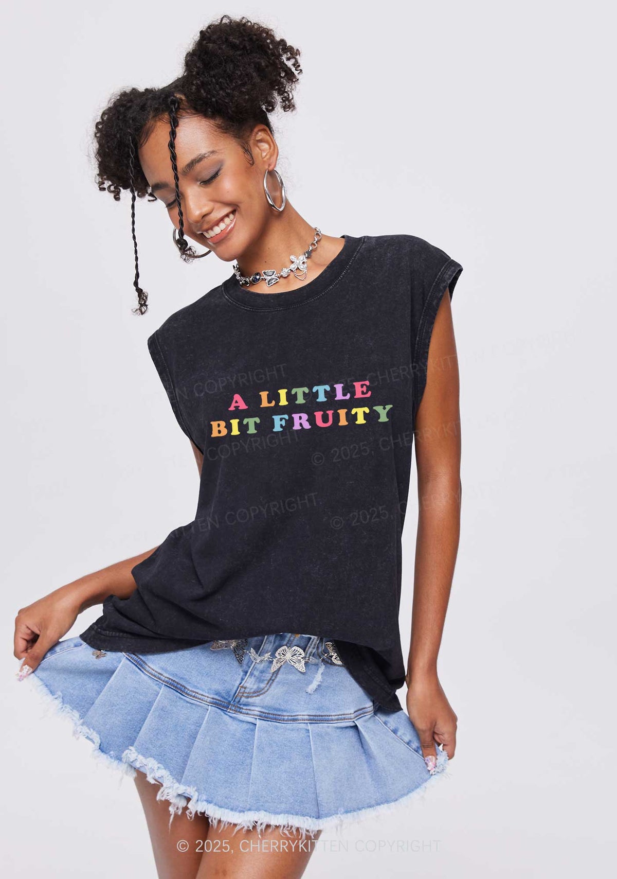 Bit Fruity Pride Y2K Washed Muscle Tank Cherrykitten