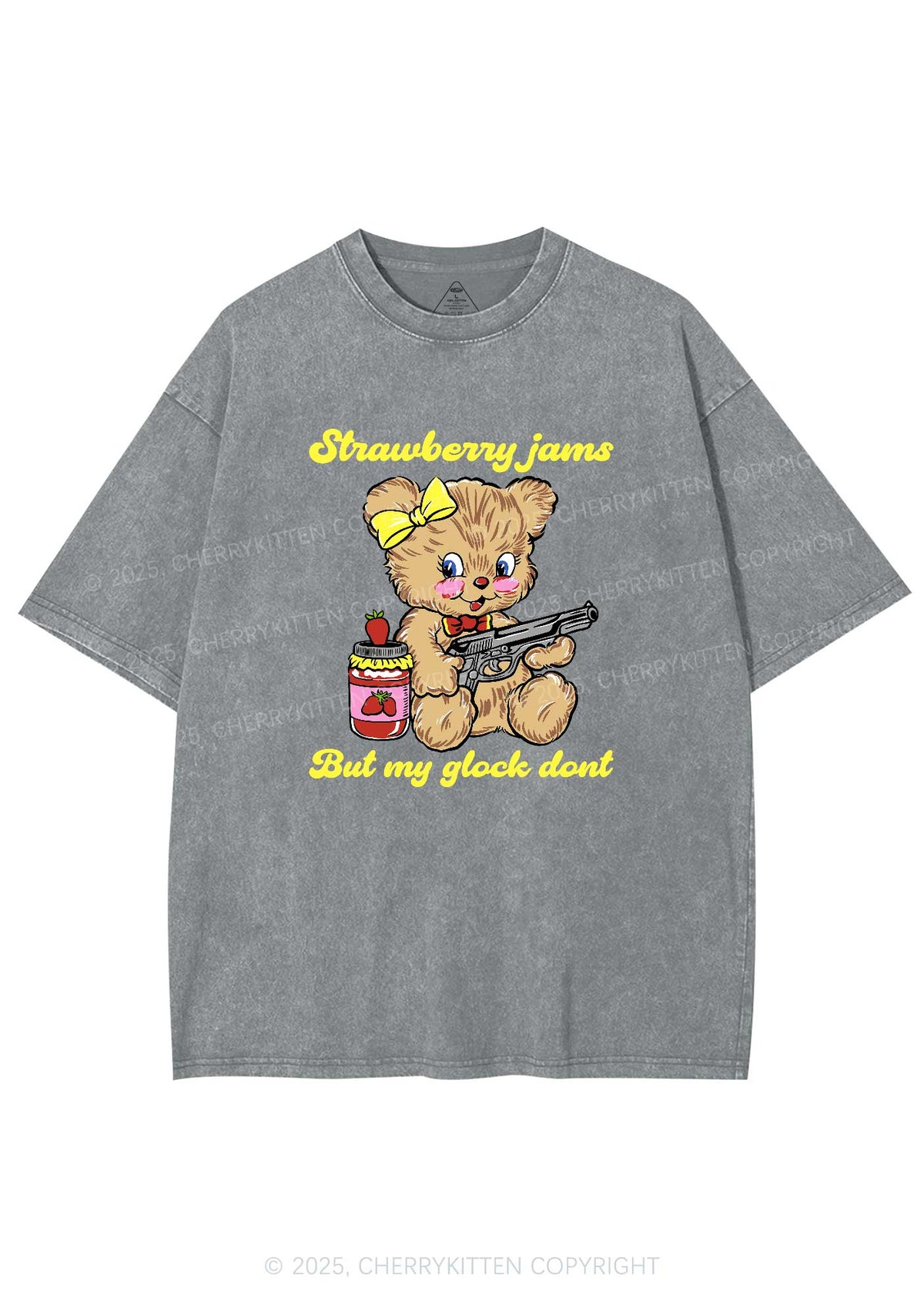 Strawberry Jams Bear Y2K Washed Tee Cherrykitten
