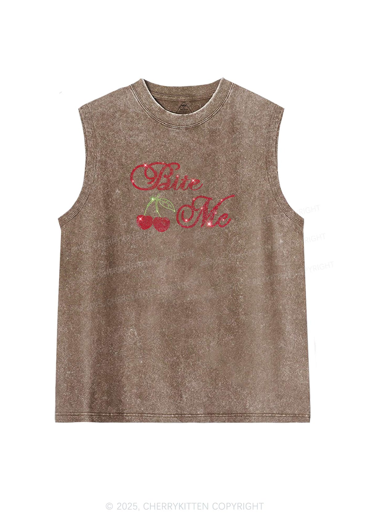 Rhinestone Red Cherry Bite Me Y2K Washed Muscle Tank Cherrykitten