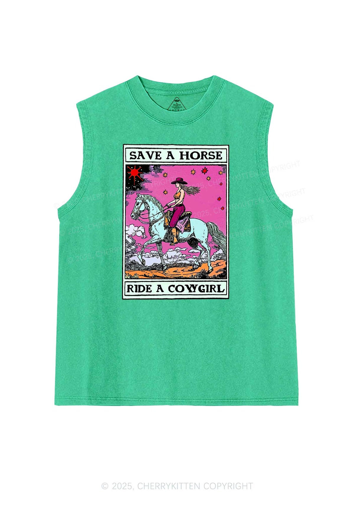Save Horse Ride Cowgirl Pride Y2K Washed Muscle Tank Cherrykitten