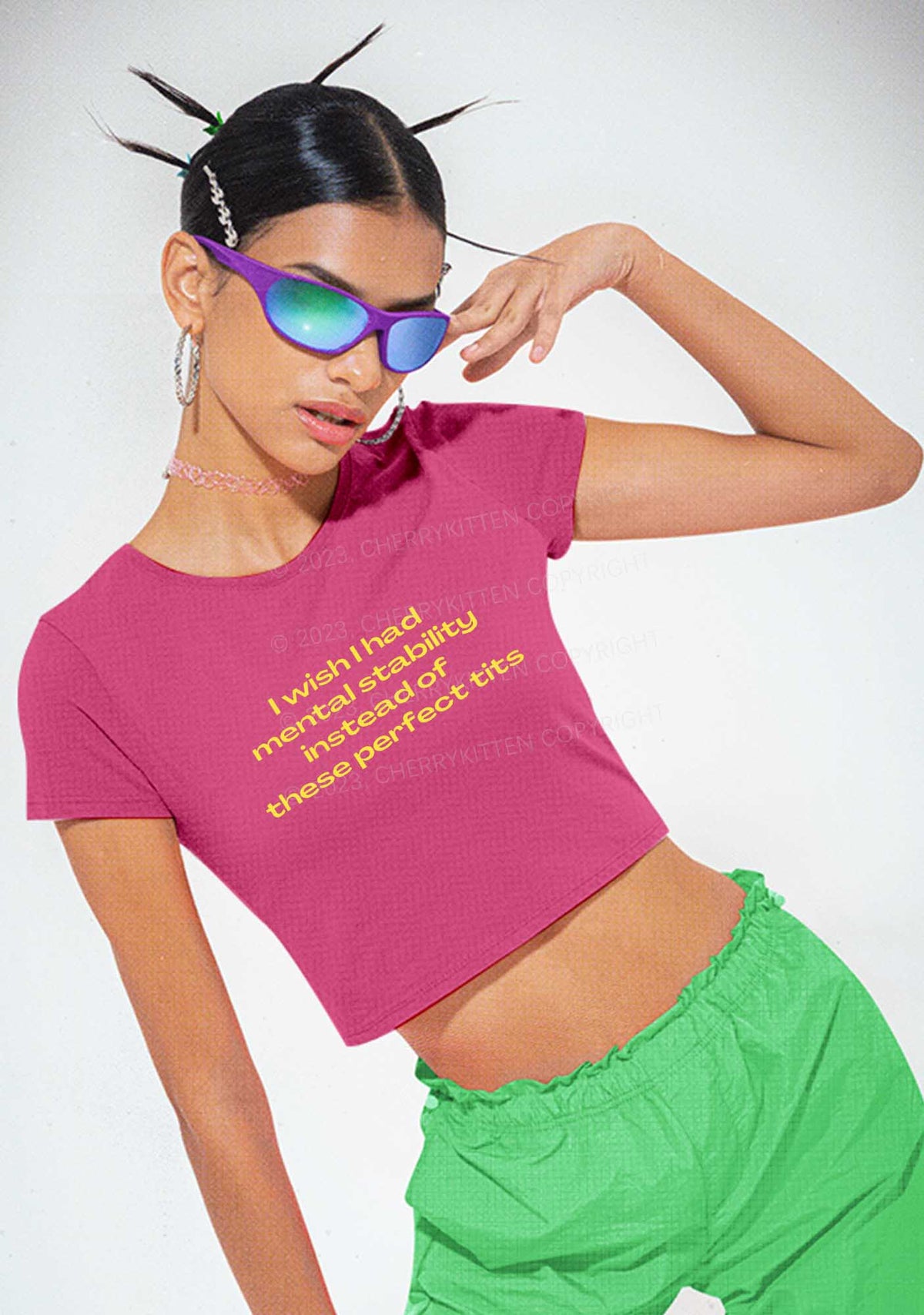 Mental Stability Y2K Baby Tee Cherrykitten