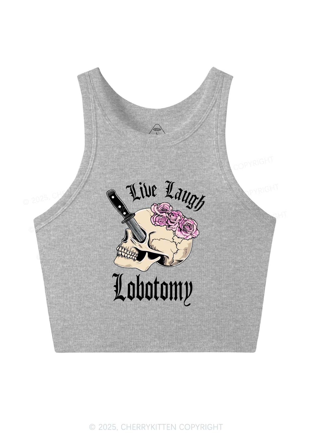 Live Laugh Lobotomy Skull Y2K Crop Tank Top Cherrykitten