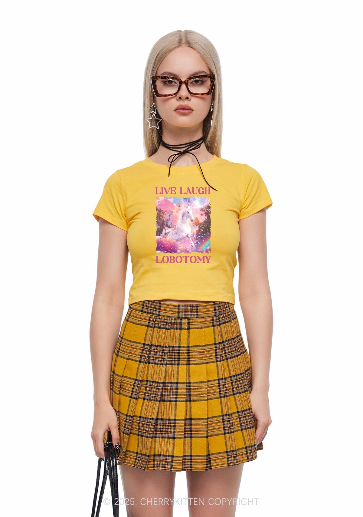Live Laugh Lobotomy Unicorn Y2K Baby Tee Cherrykitten