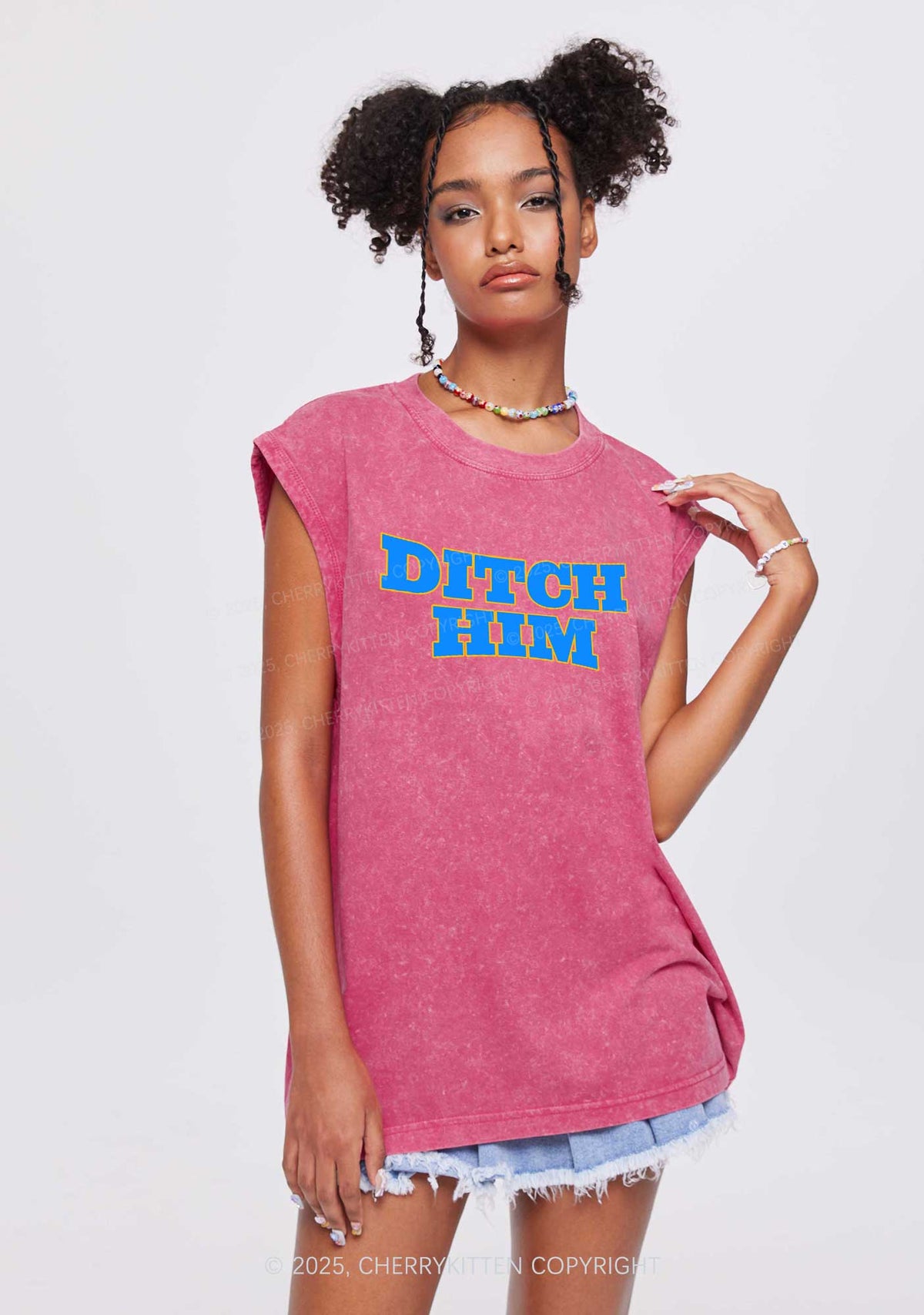 Ditch Him Pride Y2K Washed Muscle Tank Cherrykitten
