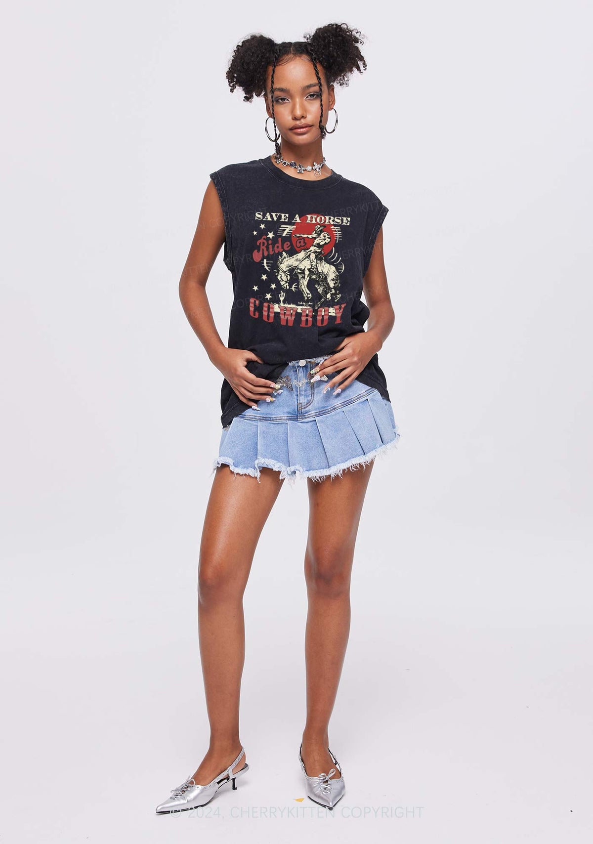 Ride A Cowboy Y2K Washed Tank Cherrykitten