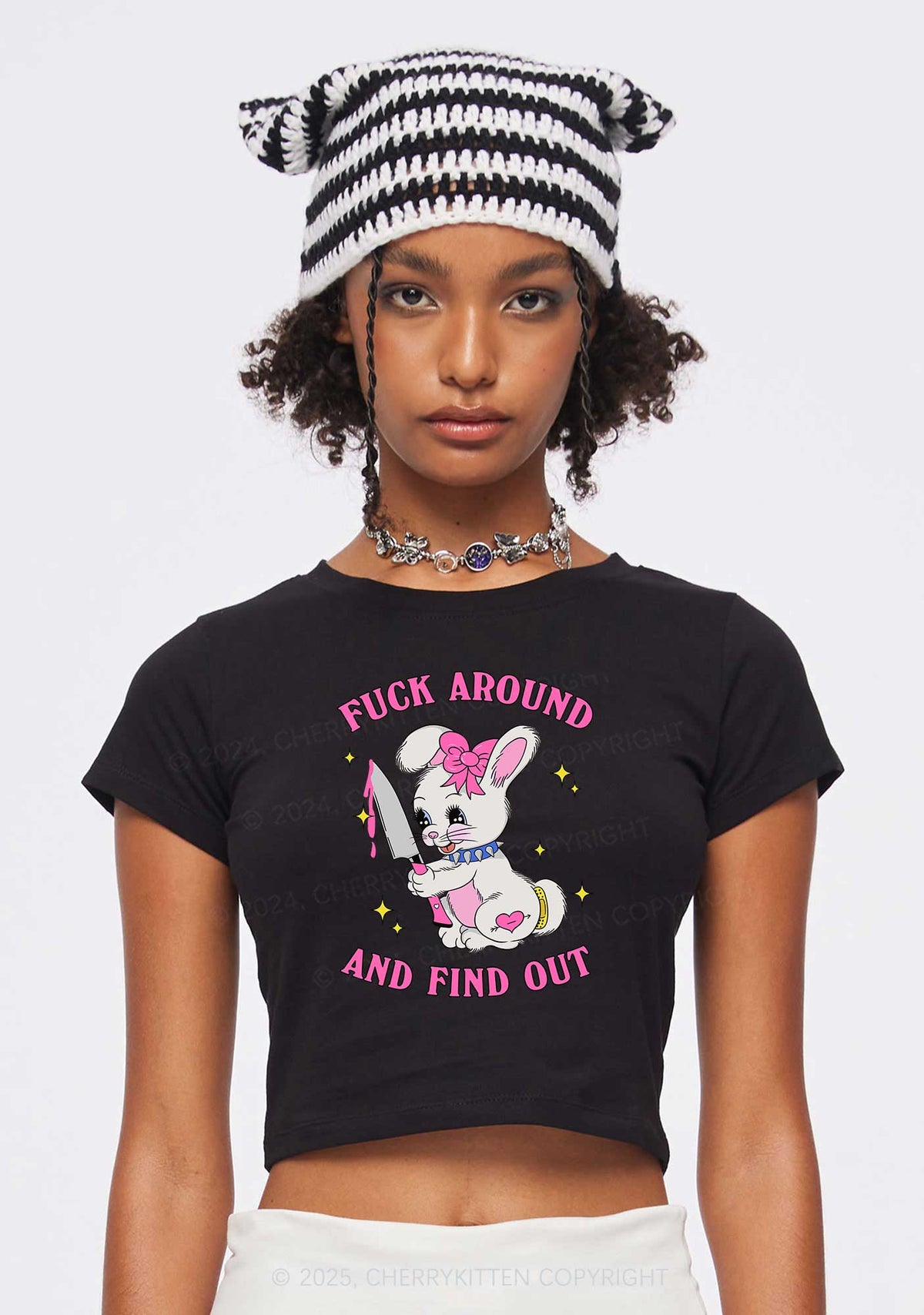 Fxxk Around Bunny Y2K Baby Tee Cherrykitten