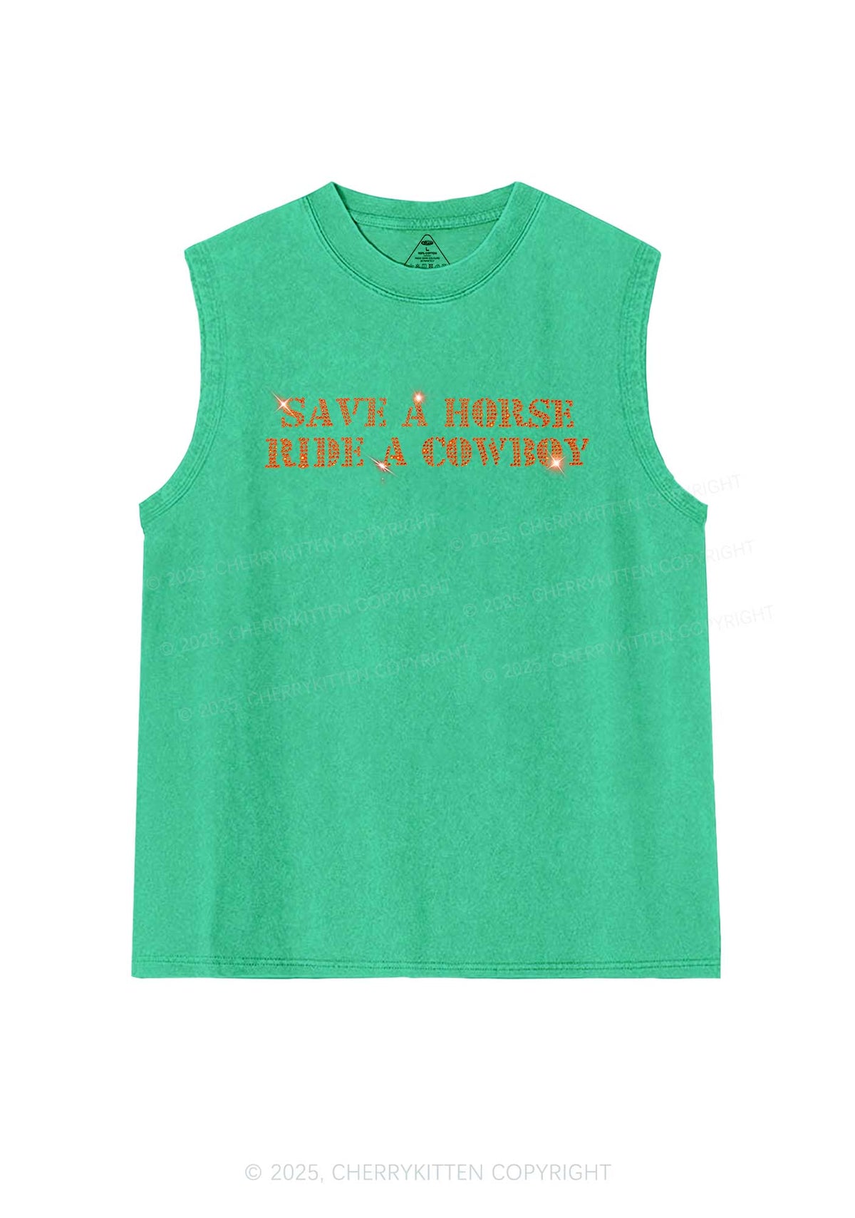Rhinestone Save A Horse Ride A Cowboy Y2K Washed Muscle Tank Cherrykitten