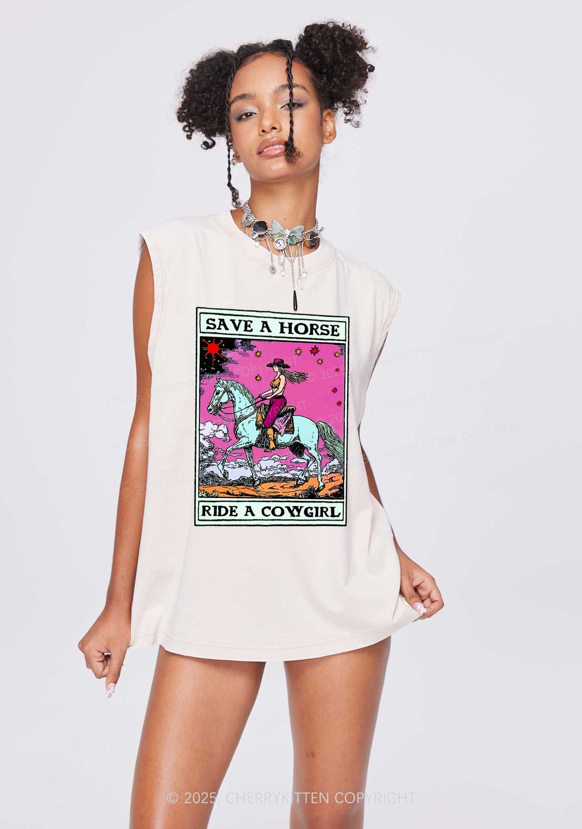 Save Horse Ride Cowgirl Pride Y2K Washed Muscle Tank Cherrykitten