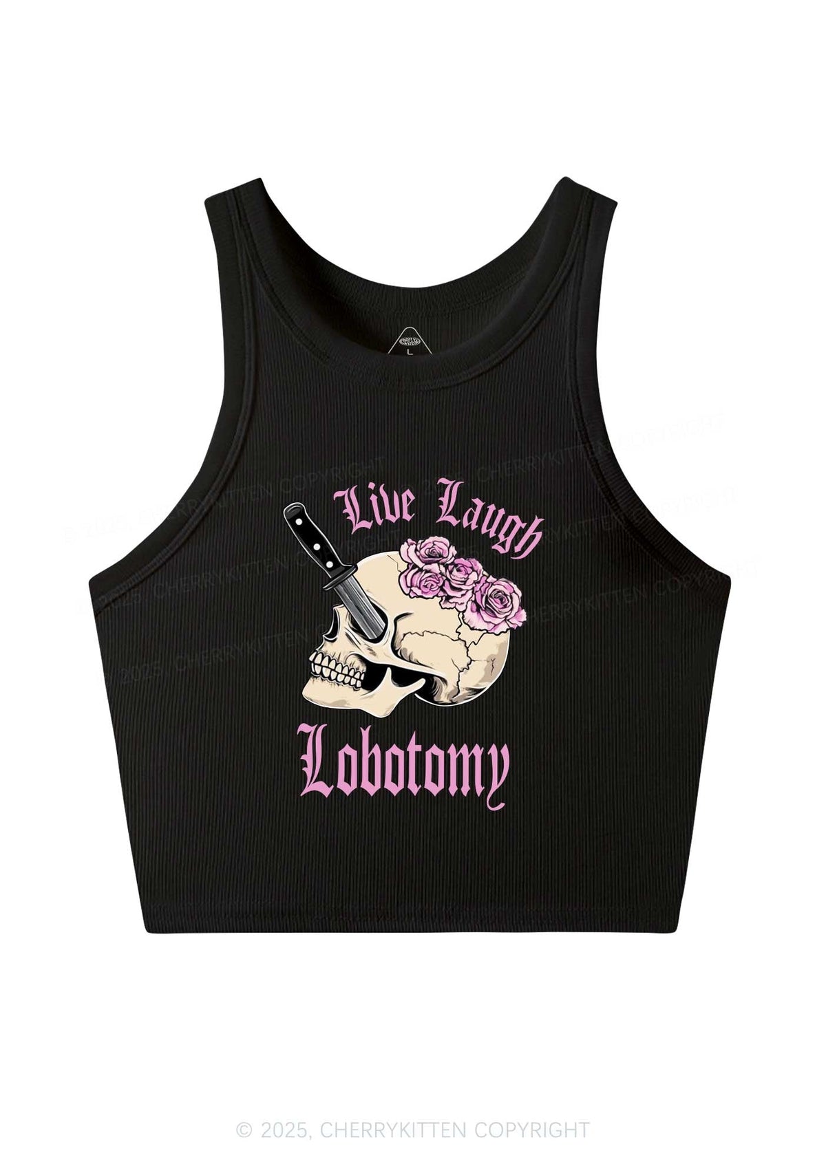 Live Laugh Lobotomy Skull Y2K Crop Tank Top Cherrykitten
