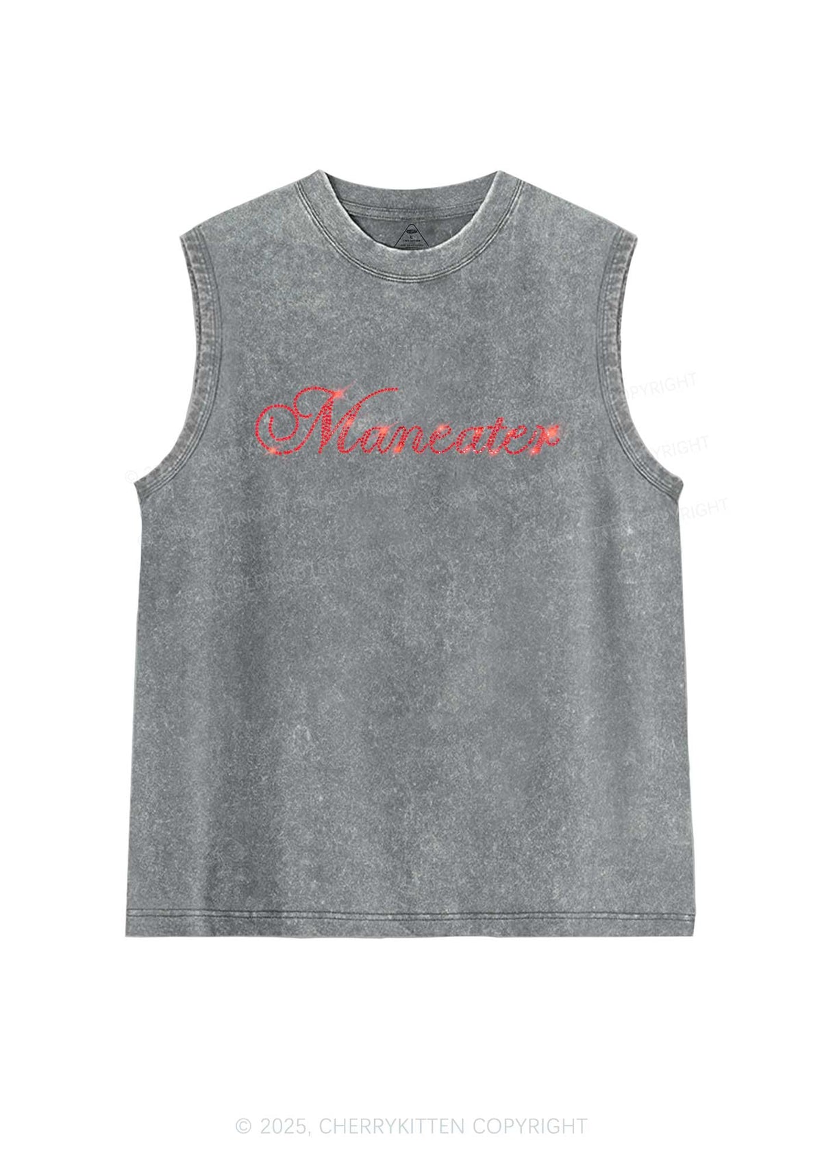 Rhinestone Maneater Y2K Washed Muscle Tank Cherrykitten