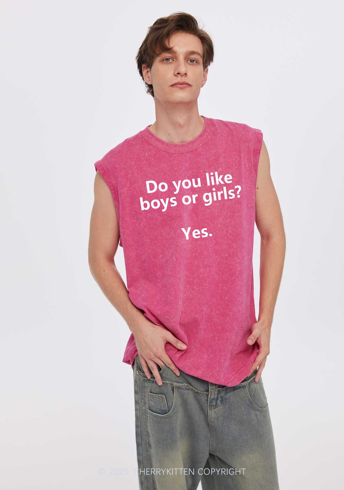 Do You Like Boys Or Girls Pride Y2K Washed Muscle Tank Cherrykitten