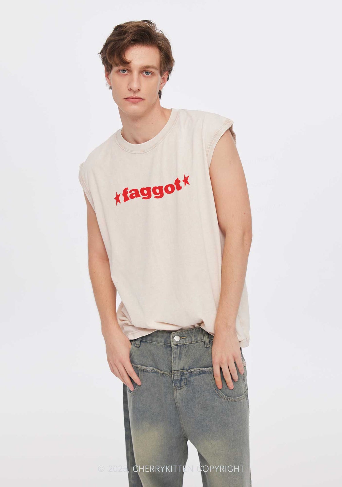 Red Faggot Pride Y2K Washed Muscle Tank Cherrykitten