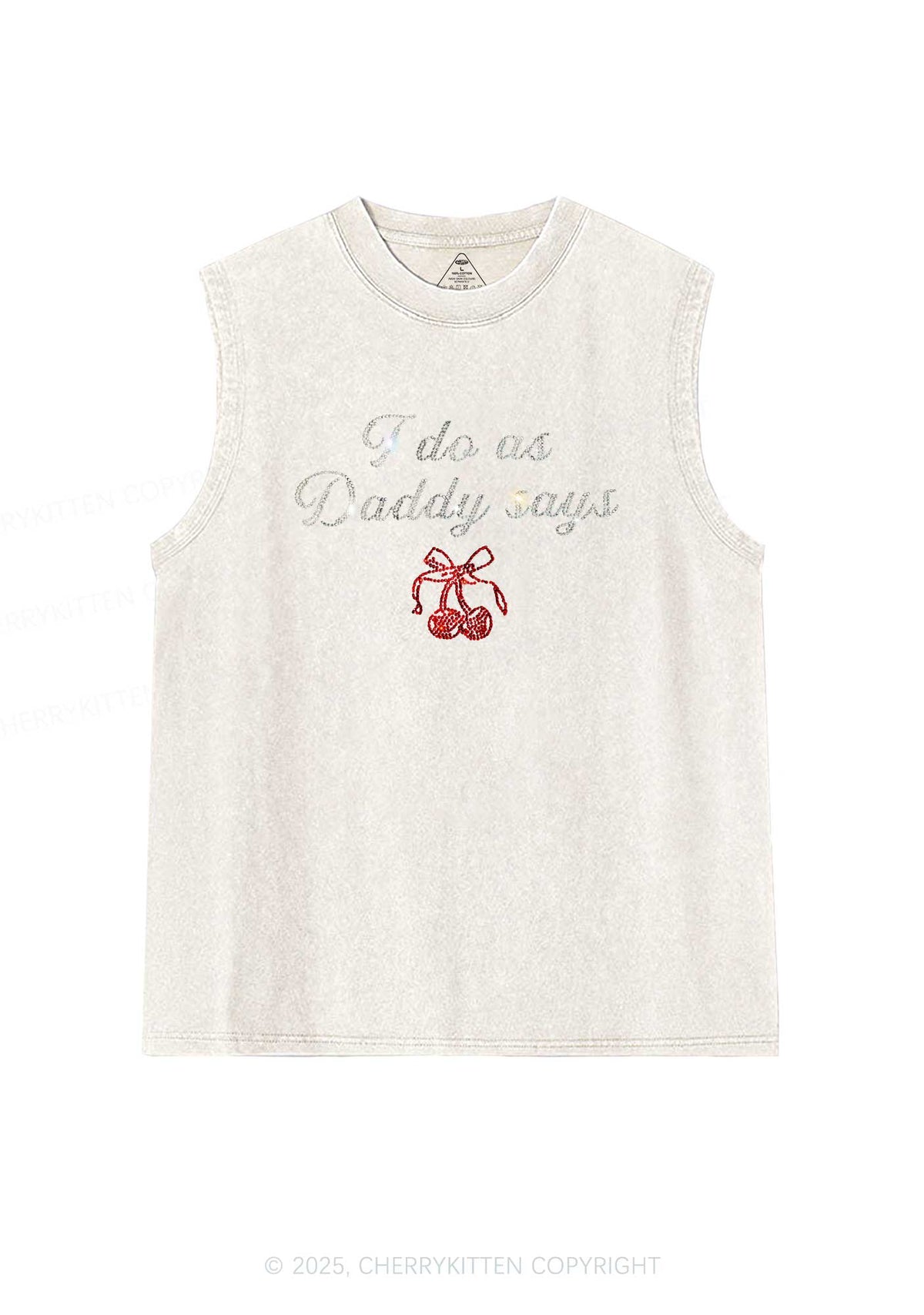 Rhinestone I Do As Daddy Says Y2K Washed Muscle Tank Cherrykitten