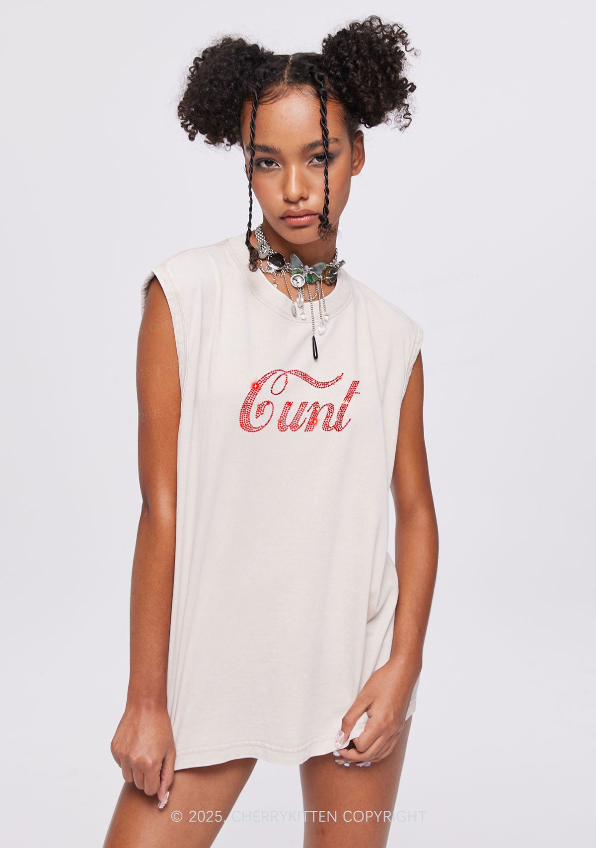 Rhinestone Special Cxxt Y2K Washed Muscle Tank Cherrykitten