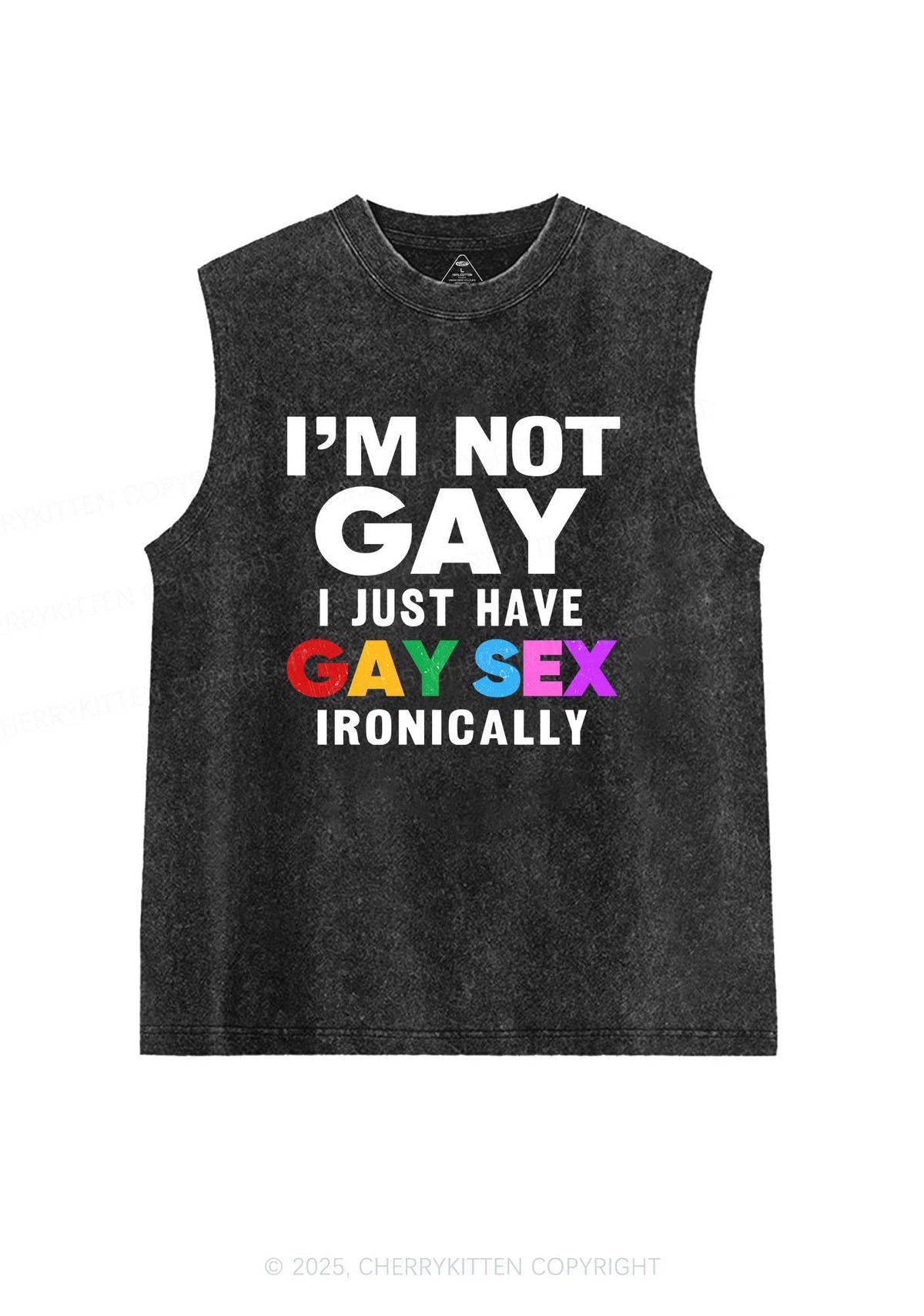 Gay Sx Ironically Pride Y2K Washed Muscle Tank Cherrykitten