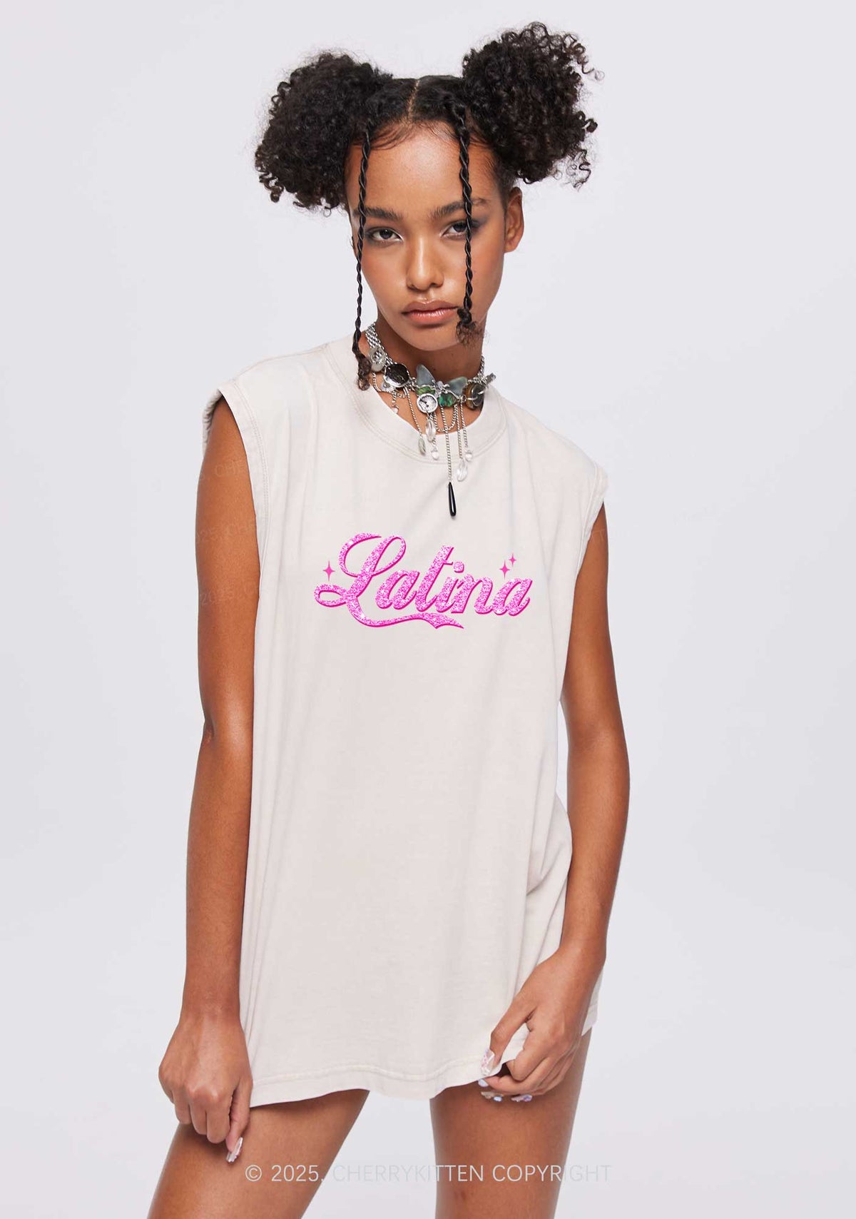 Pink Latina Y2K Washed Tank Cherrykitten