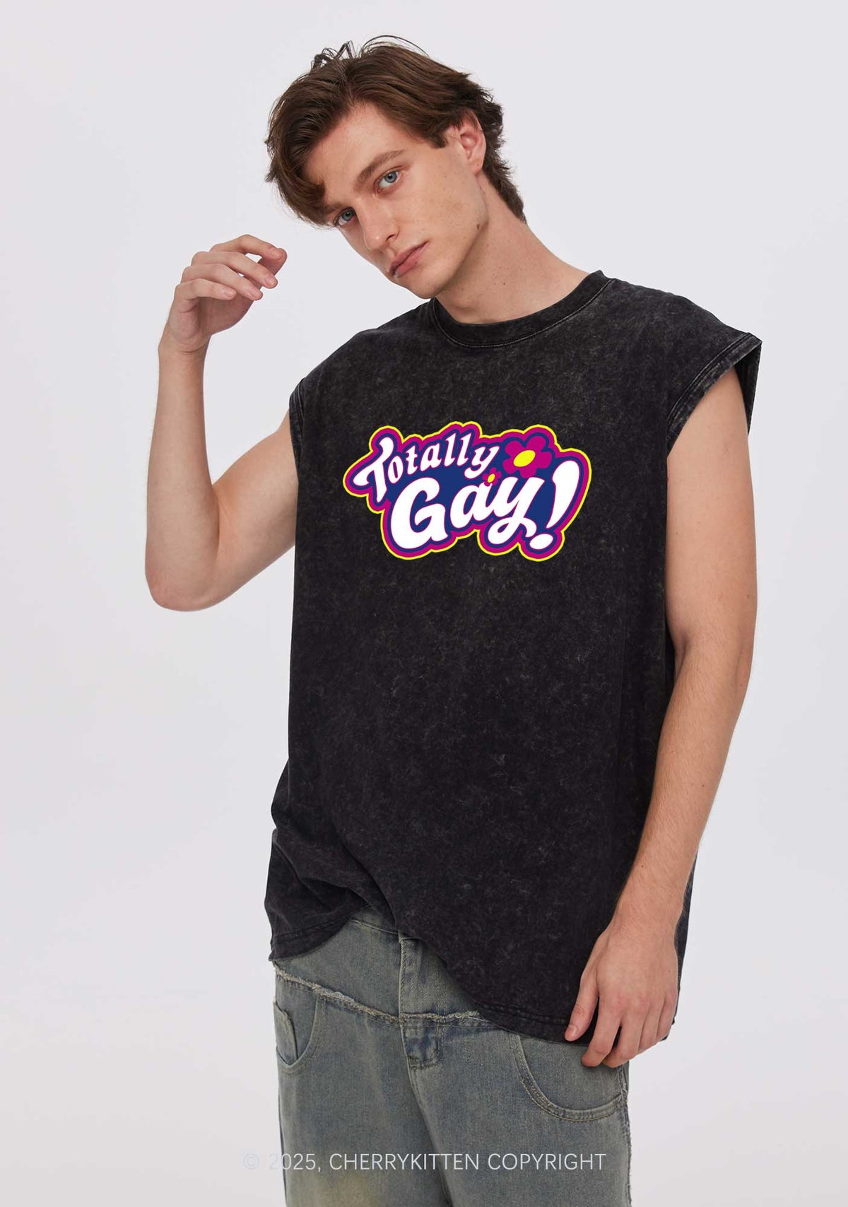 Totally Gay Pride Y2K Washed Muscle Tank Cherrykitten