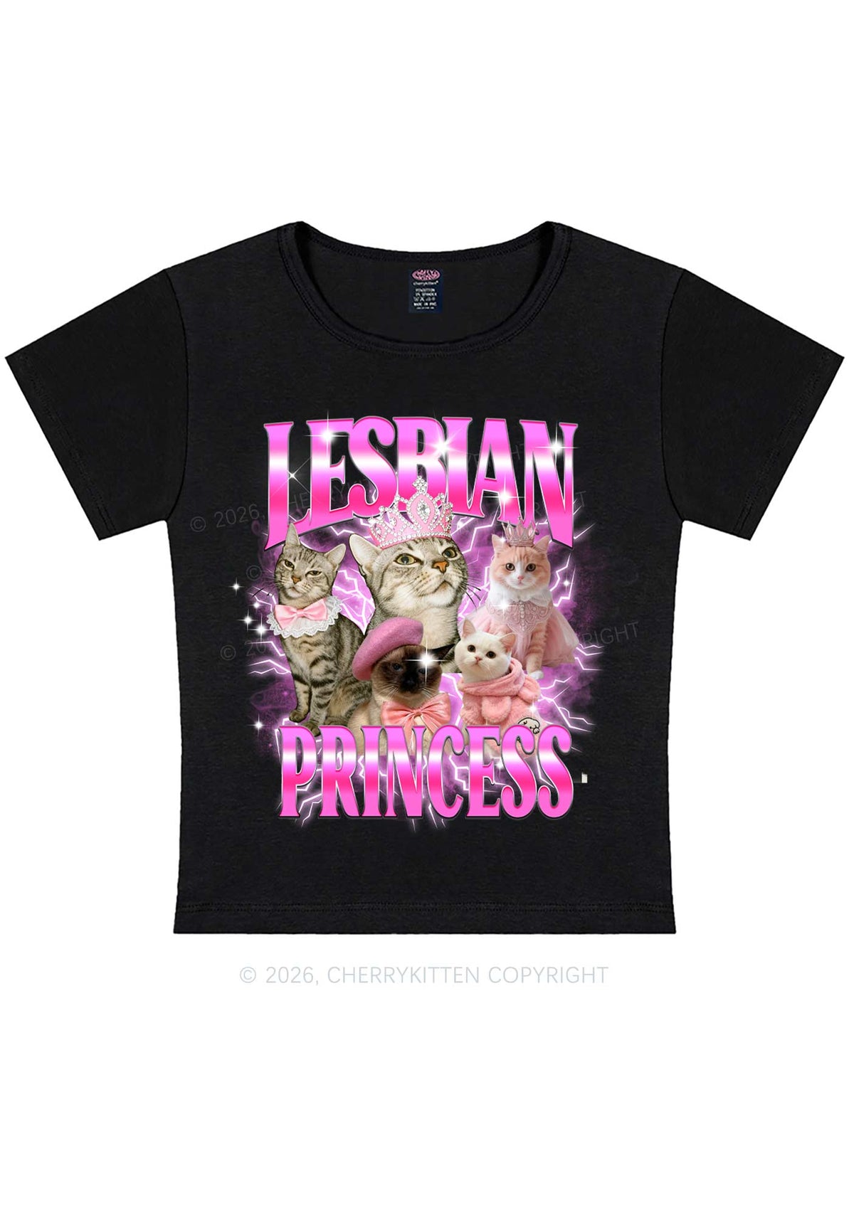Lesbian Princess Cats Y2K Baby Tee Cherrykitten