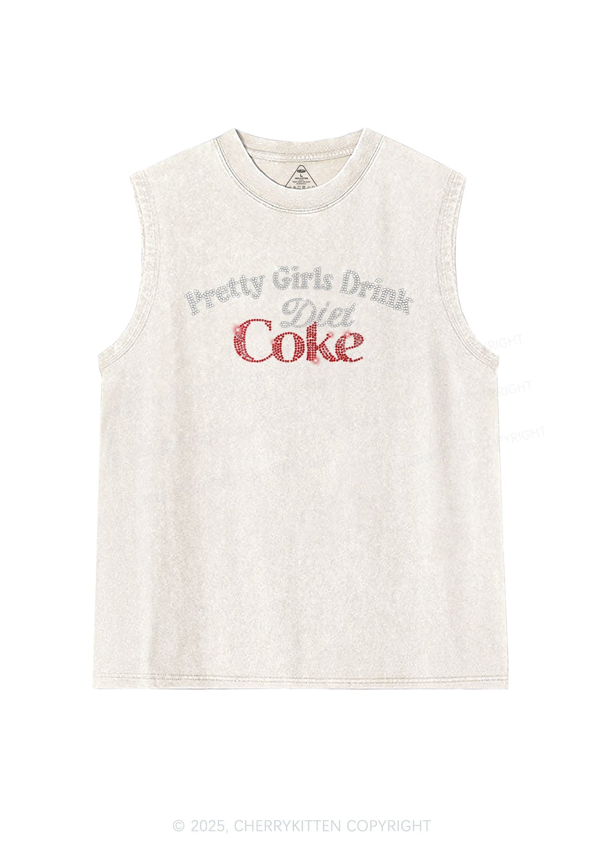 Rhinestone Pretty Girls Drink Diet Cola Y2K Washed Muscle Tank Cherrykitten