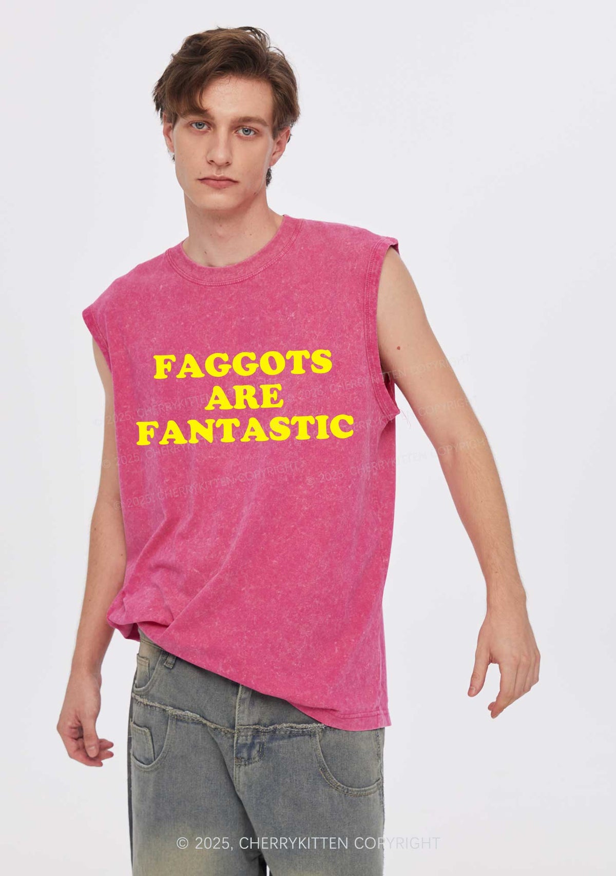 Faggots Are Fantastic Pride Y2K Washed Muscle Tank Cherrykitten