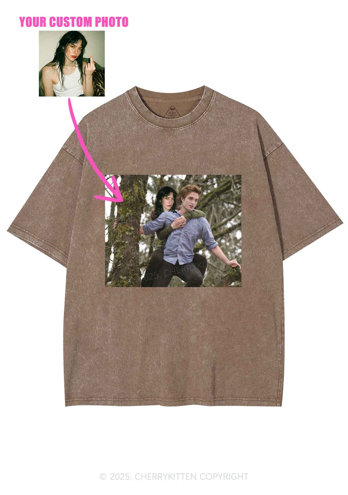 Custom Face Y2K Shirts Washed Tee Cherrykitten