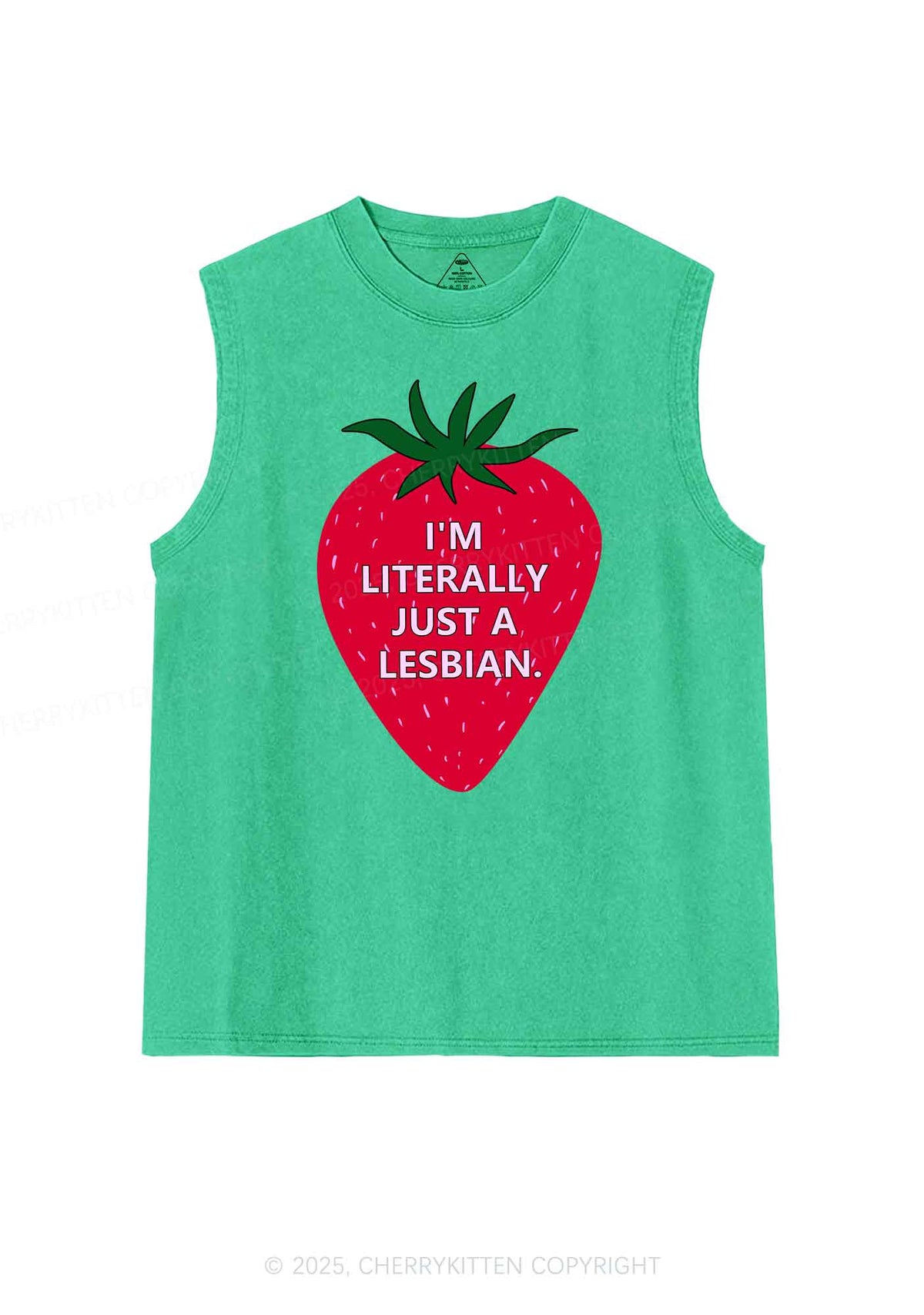 Lesbian Strawberry Pride Y2K Washed Muscle Tank Cherrykitten