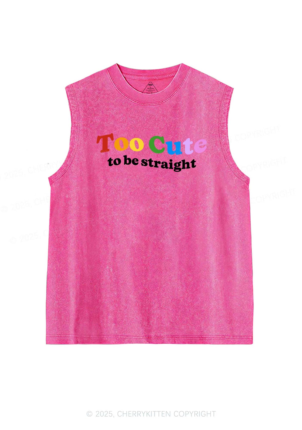 Too Cute To Be Straight Pride Y2K Washed Muscle Tank Cherrykitten