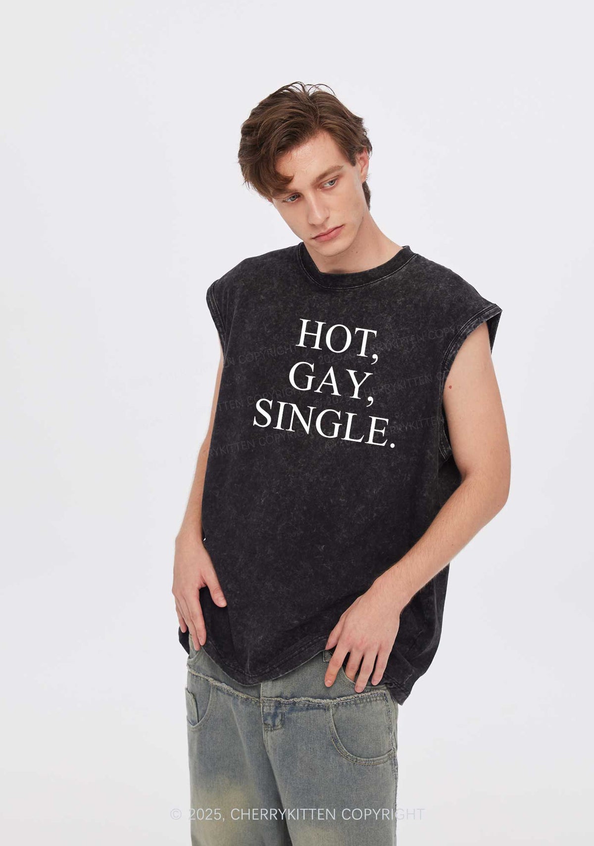 Hot Gay Single Pride Y2K Washed Muscle Tank Cherrykitten