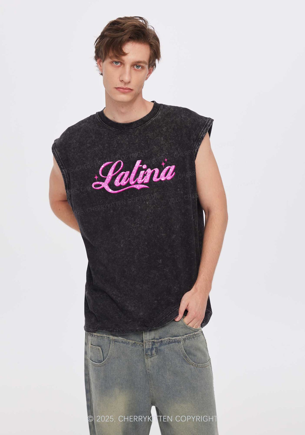 Pink Latina Y2K Washed Tank Cherrykitten