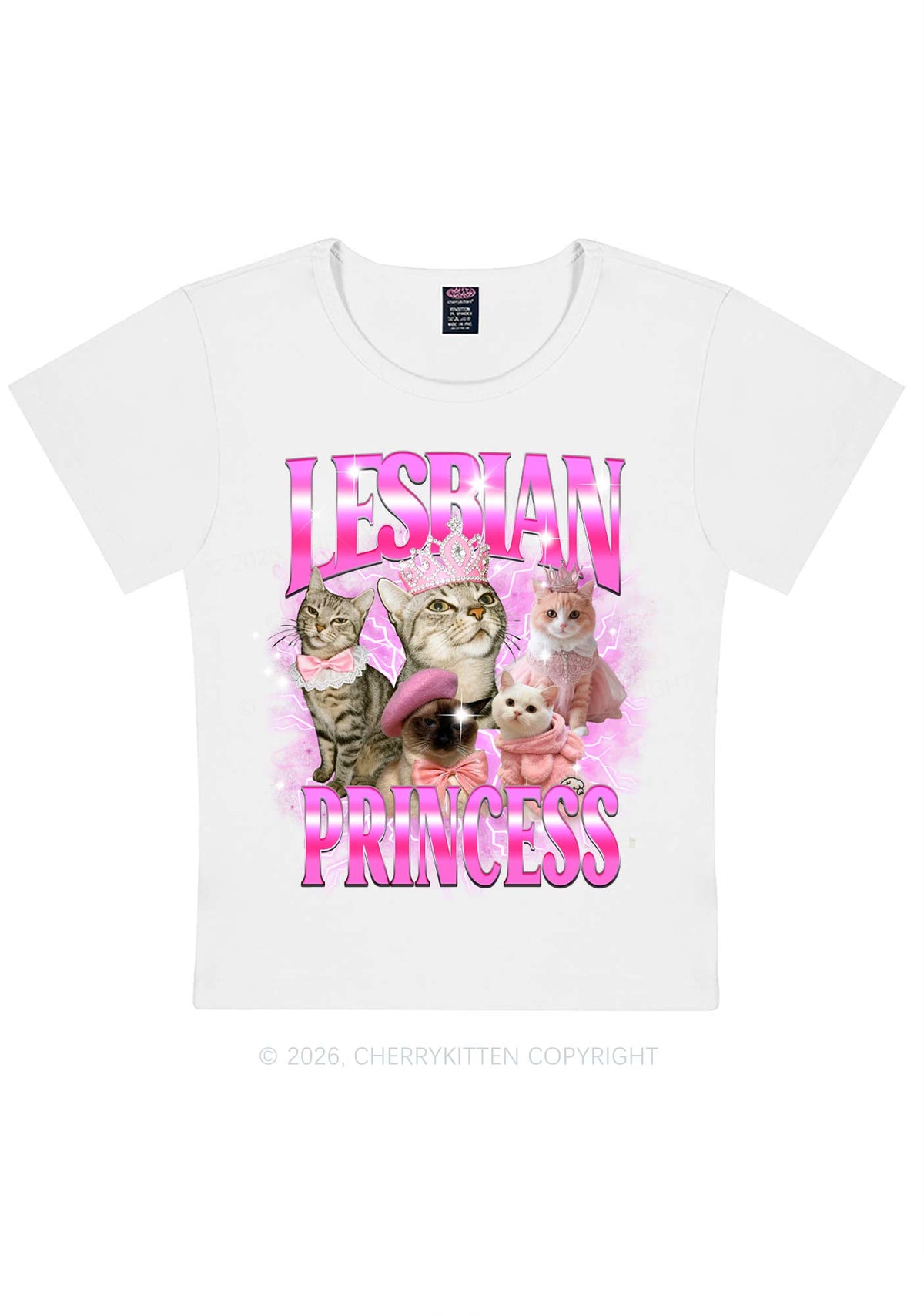 Lesbian Princess Cats Y2K Baby Tee Cherrykitten