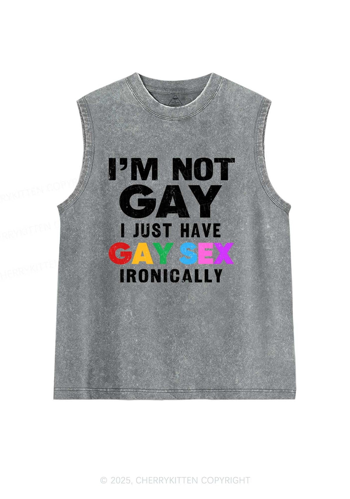 Gay Sx Ironically Pride Y2K Washed Muscle Tank Cherrykitten