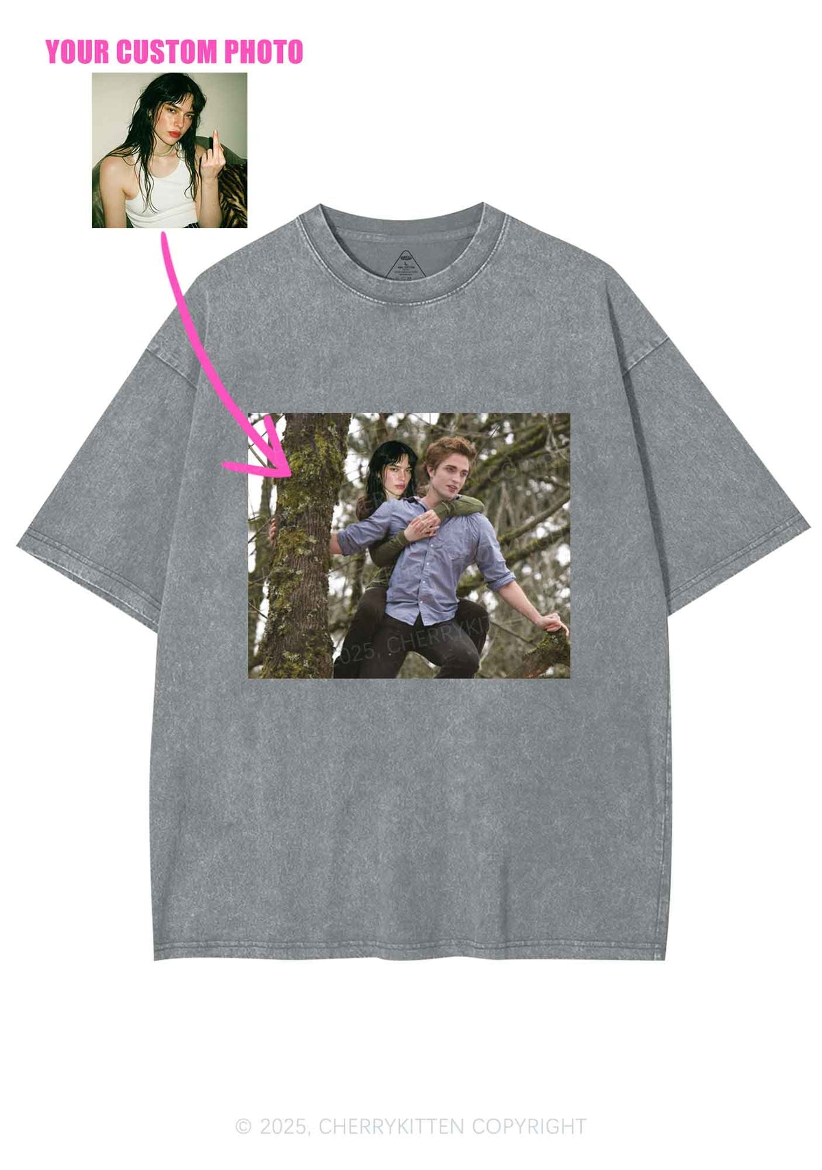 Custom Face Y2K Shirts Washed Tee Cherrykitten
