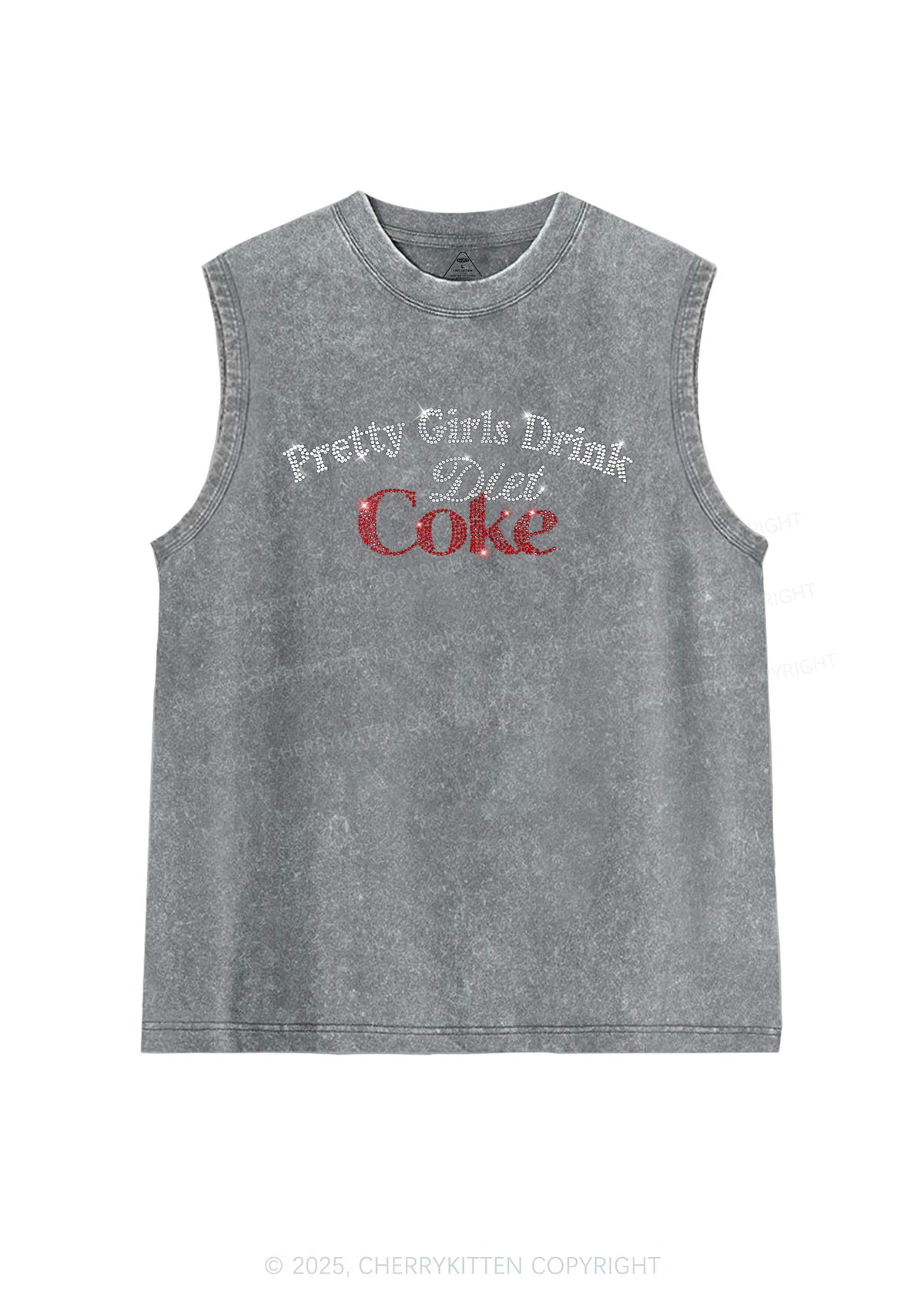 Rhinestone Pretty Girls Drink Diet Cola Y2K Washed Muscle Tank Cherrykitten