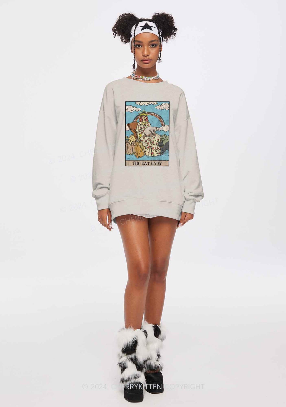 The Cat Lady Y2K Washed Sweatshirts Cherrykitten
