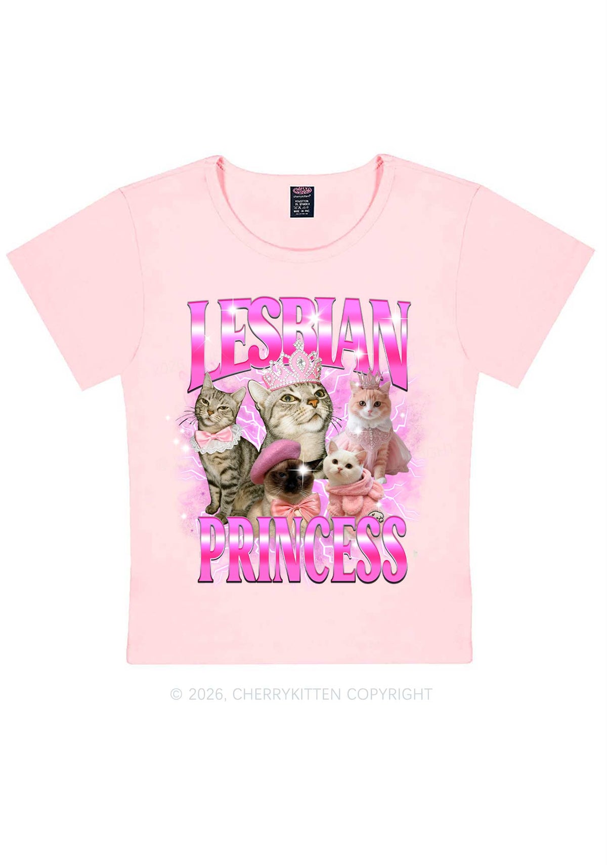 Lesbian Princess Cats Y2K Baby Tee Cherrykitten