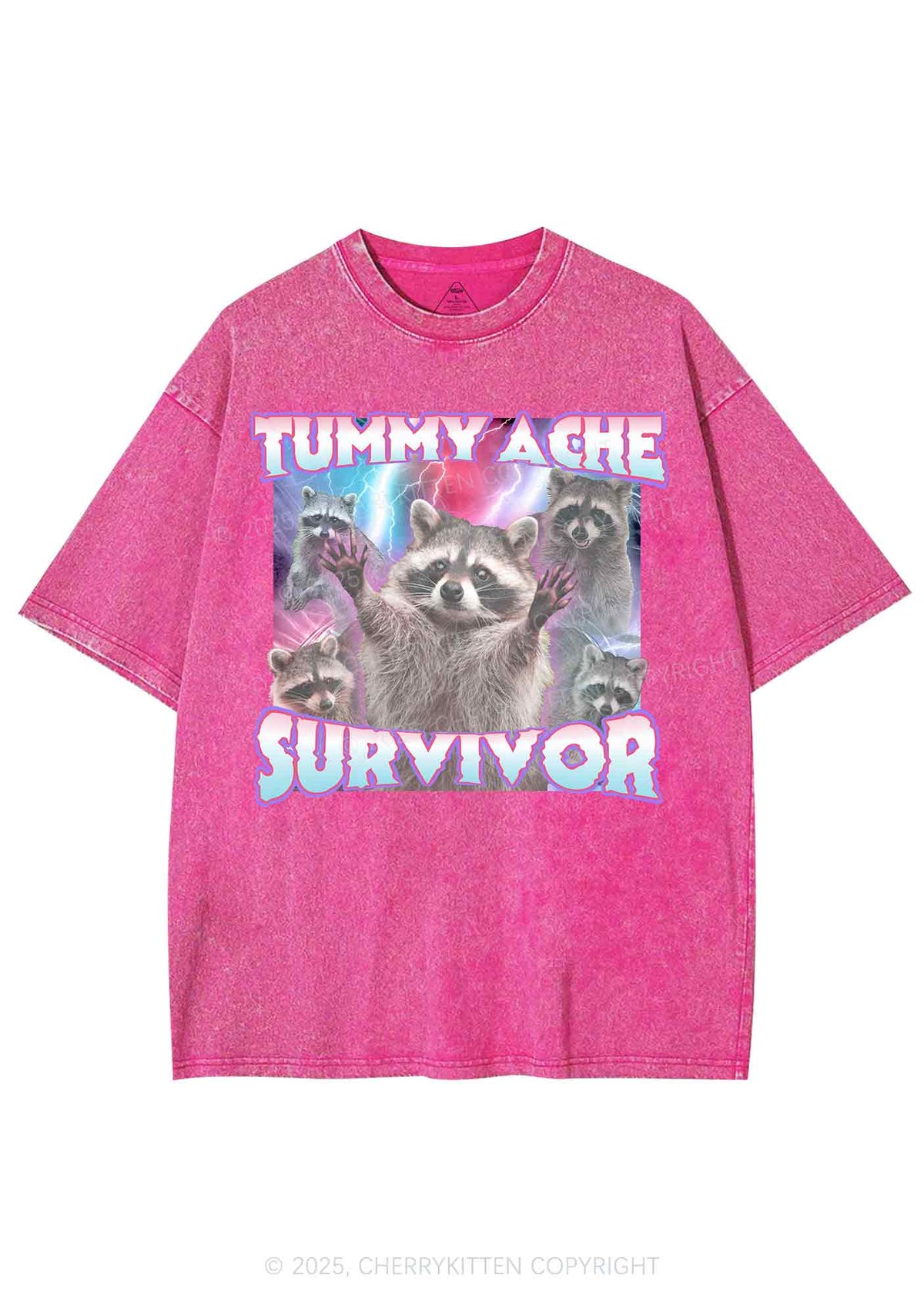 Tummy Ache Survivor Raccoon Y2K Shirts Washed Tee Cherrykitten