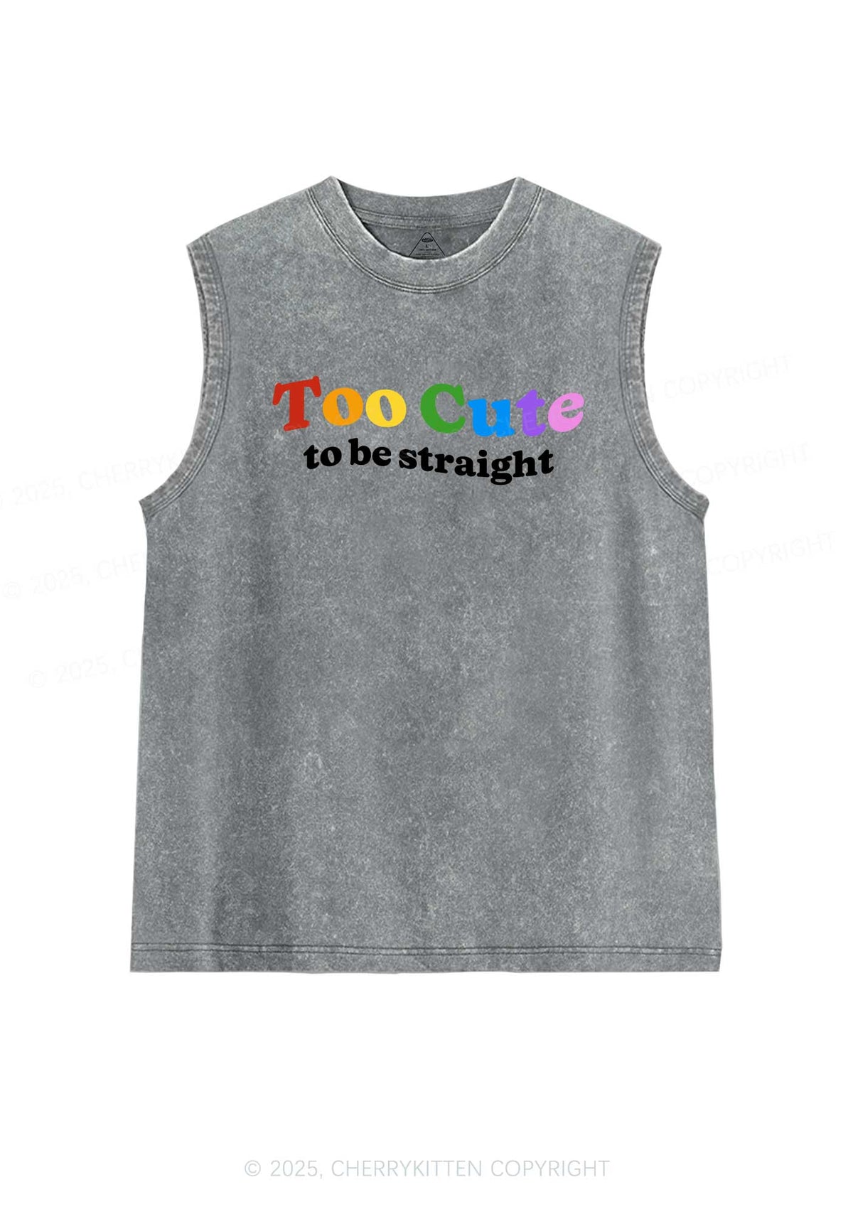 Too Cute To Be Straight Pride Y2K Washed Muscle Tank Cherrykitten