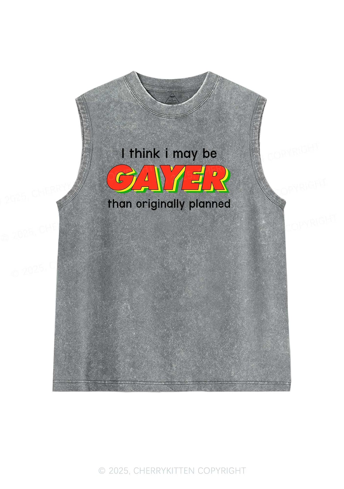 I May Be Gayer Pride Y2K Washed Muscle Tank Cherrykitten