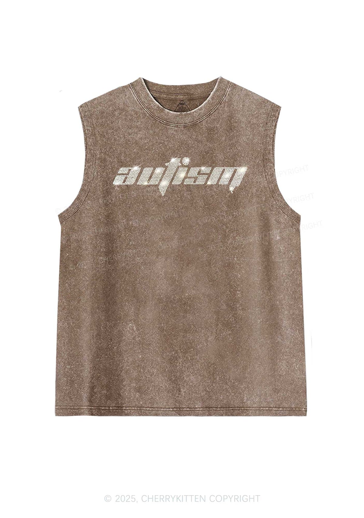 Rhinestone Autism Y2K Washed Muscle Tank Cherrykitten