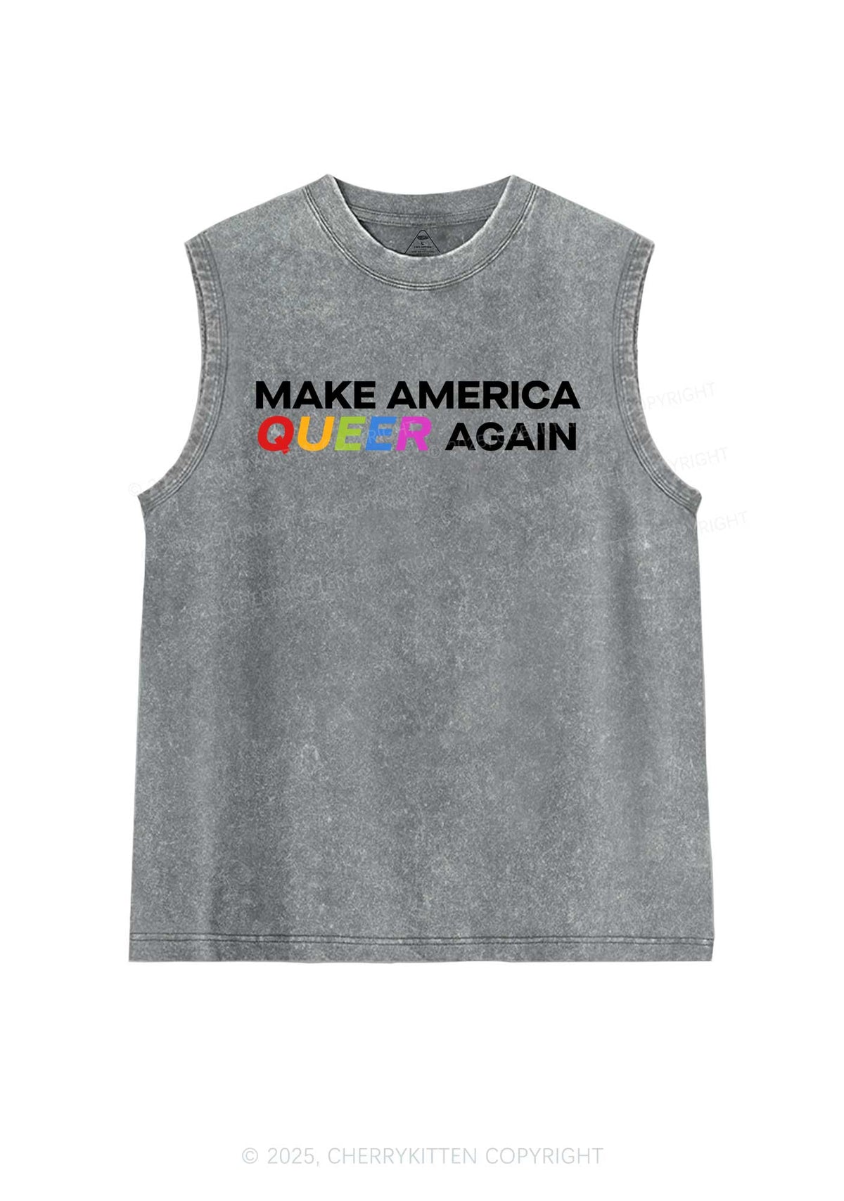 Make America Queer Again Pride Y2K Washed Muscle Tank Cherrykitten