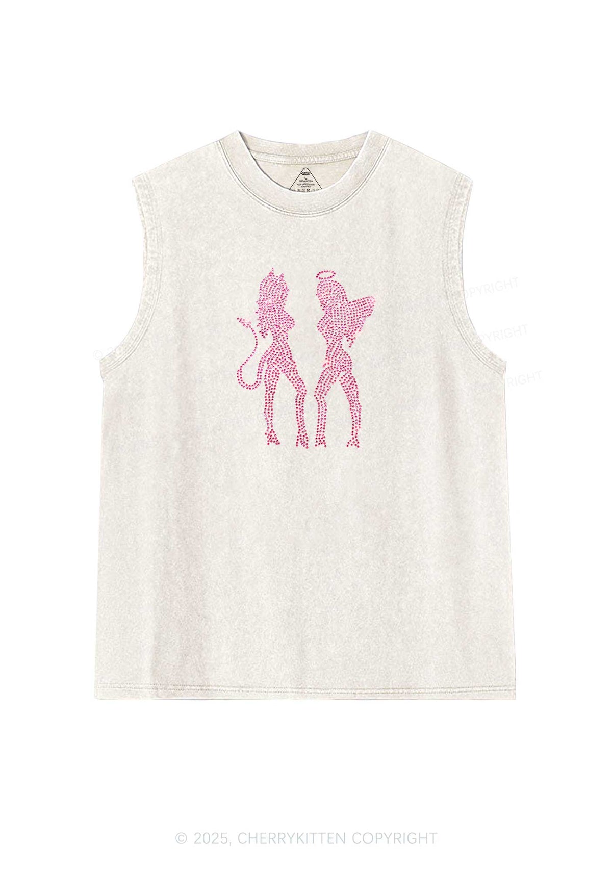 Rhinestone Dancing Girls Y2K Washed Muscle Tank Cherrykitten