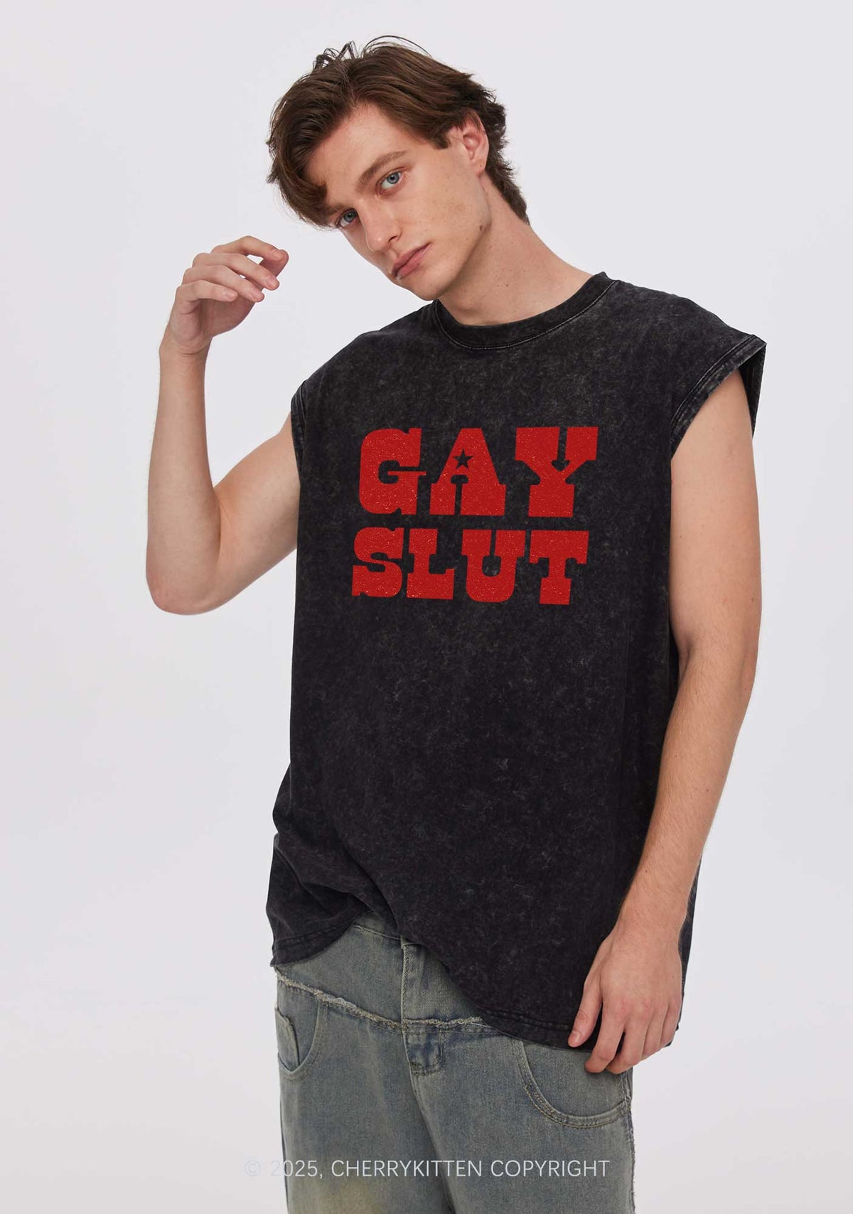 Gay Slxt Pride Y2K Washed Muscle Tank Cherrykitten
