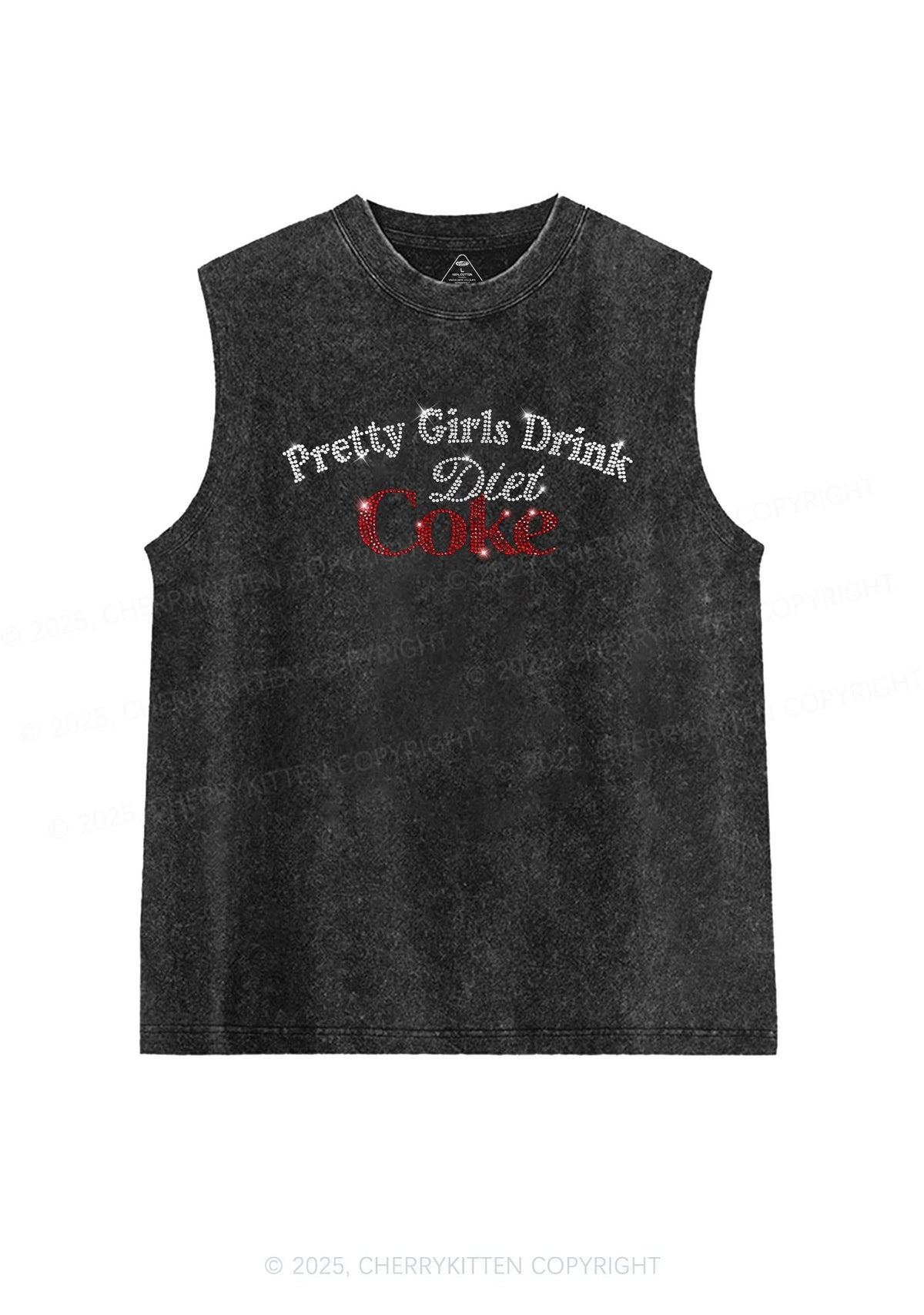 Rhinestone Pretty Girls Drink Diet Cola Y2K Washed Muscle Tank Cherrykitten