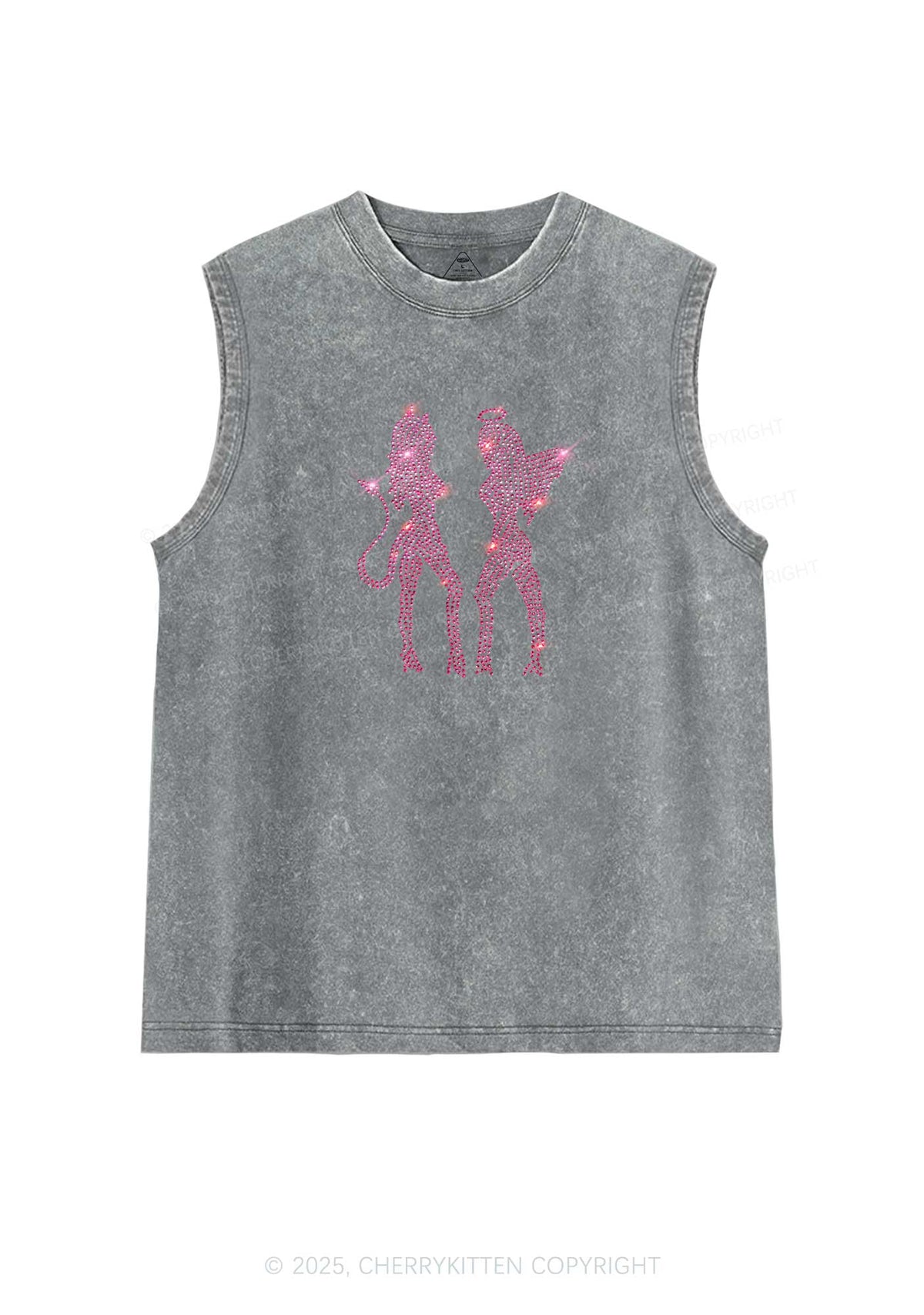 Rhinestone Dancing Girls Y2K Washed Muscle Tank Cherrykitten