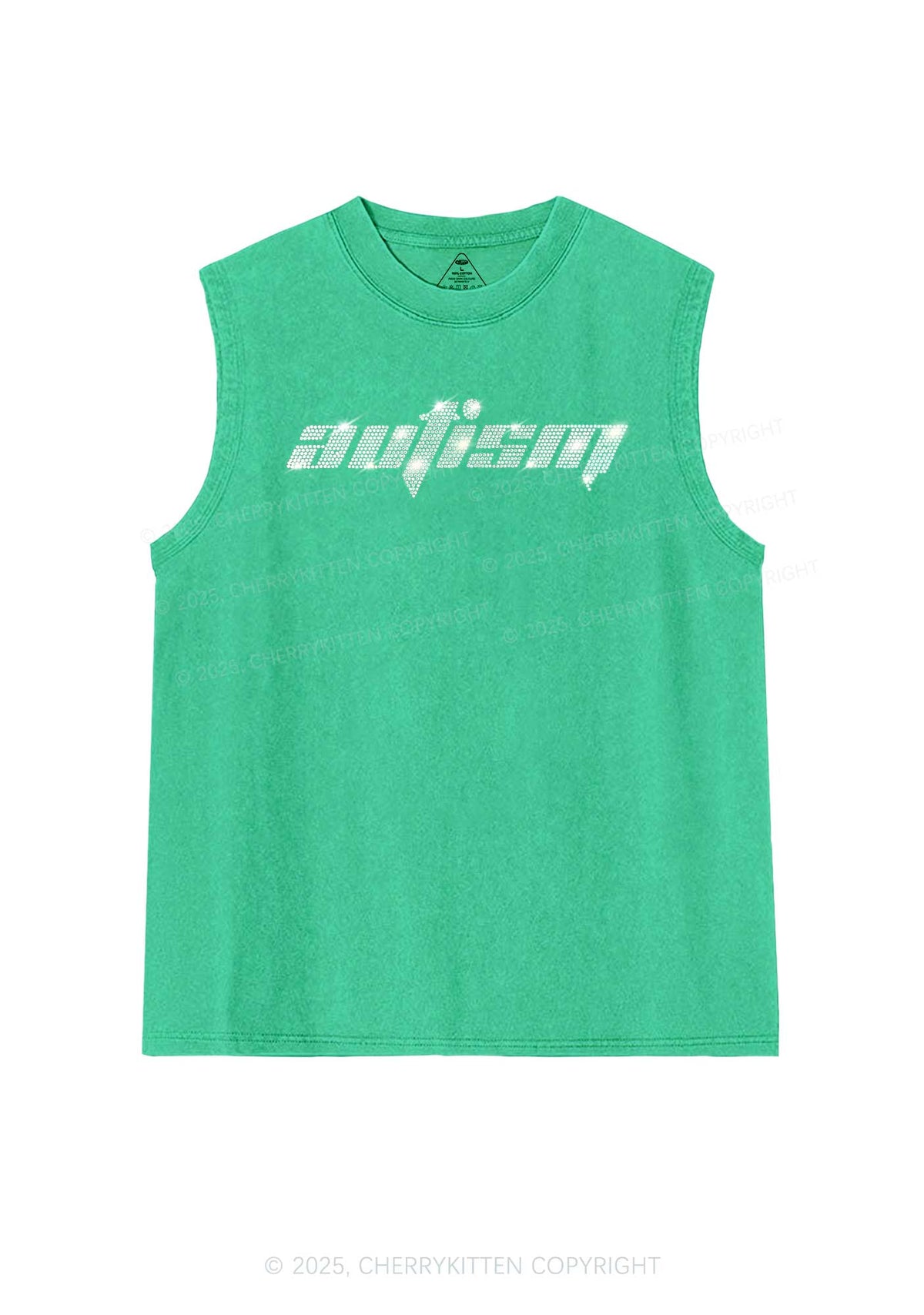 Rhinestone Autism Y2K Washed Muscle Tank Cherrykitten