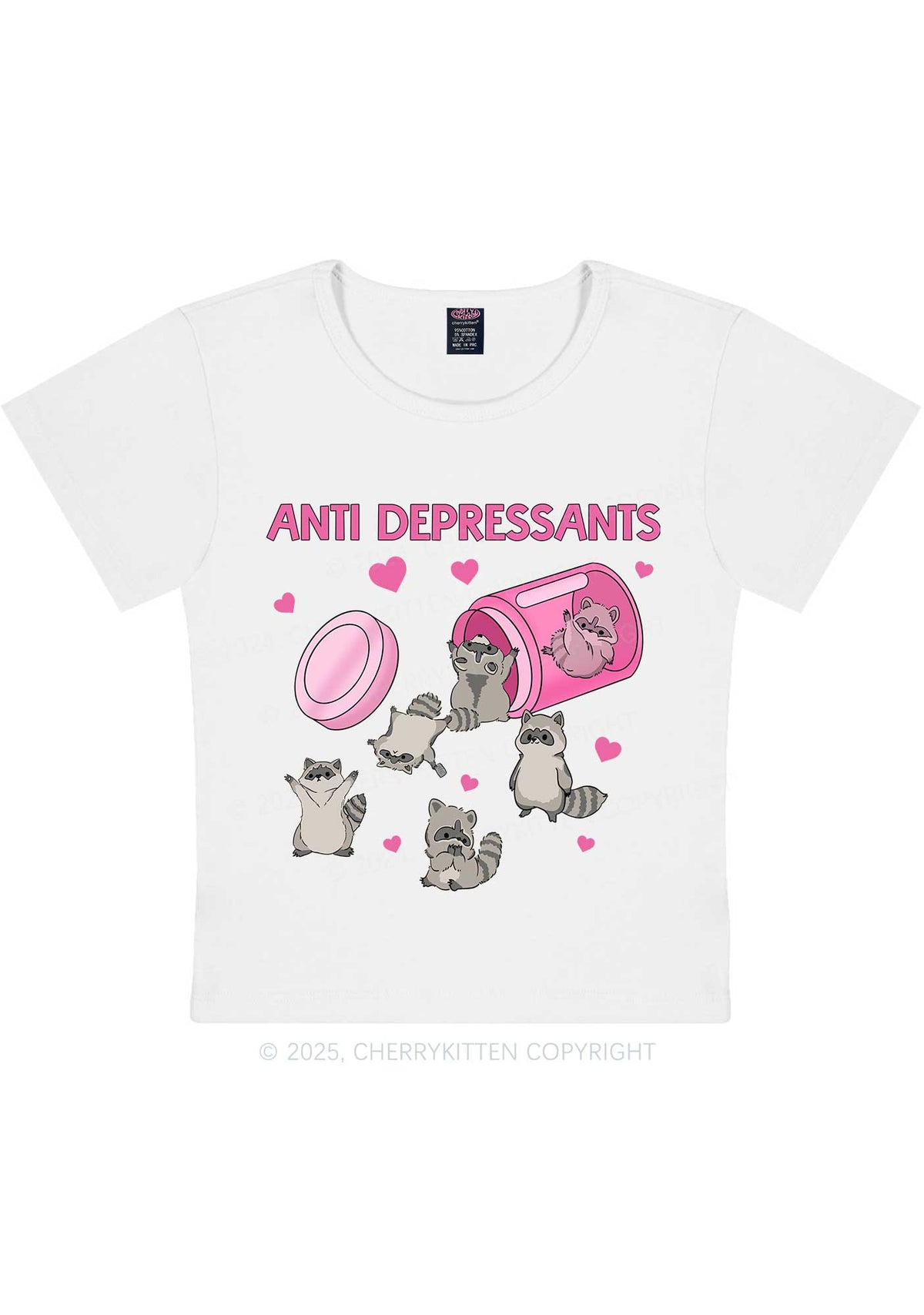 Anti Depressants Raccoon Y2K Baby Tee Cherrykitten