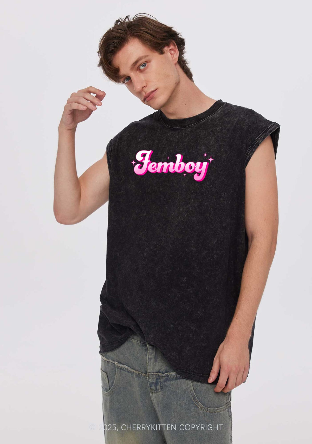 Femboy Pride Y2K Washed Muscle Tank Cherrykitten