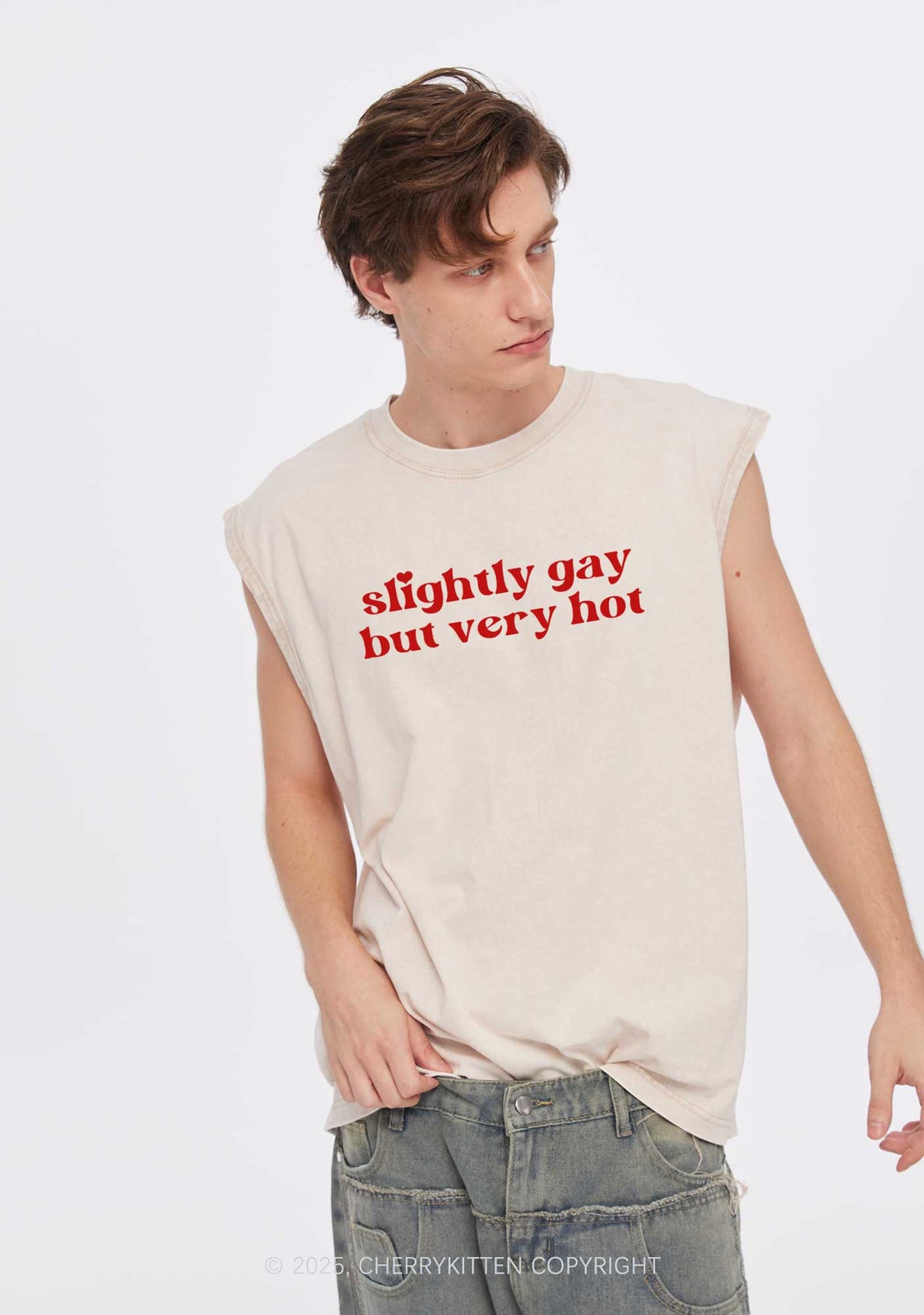Slightly Gay But Very Hot Pride Y2K Washed Muscle Tank Cherrykitten