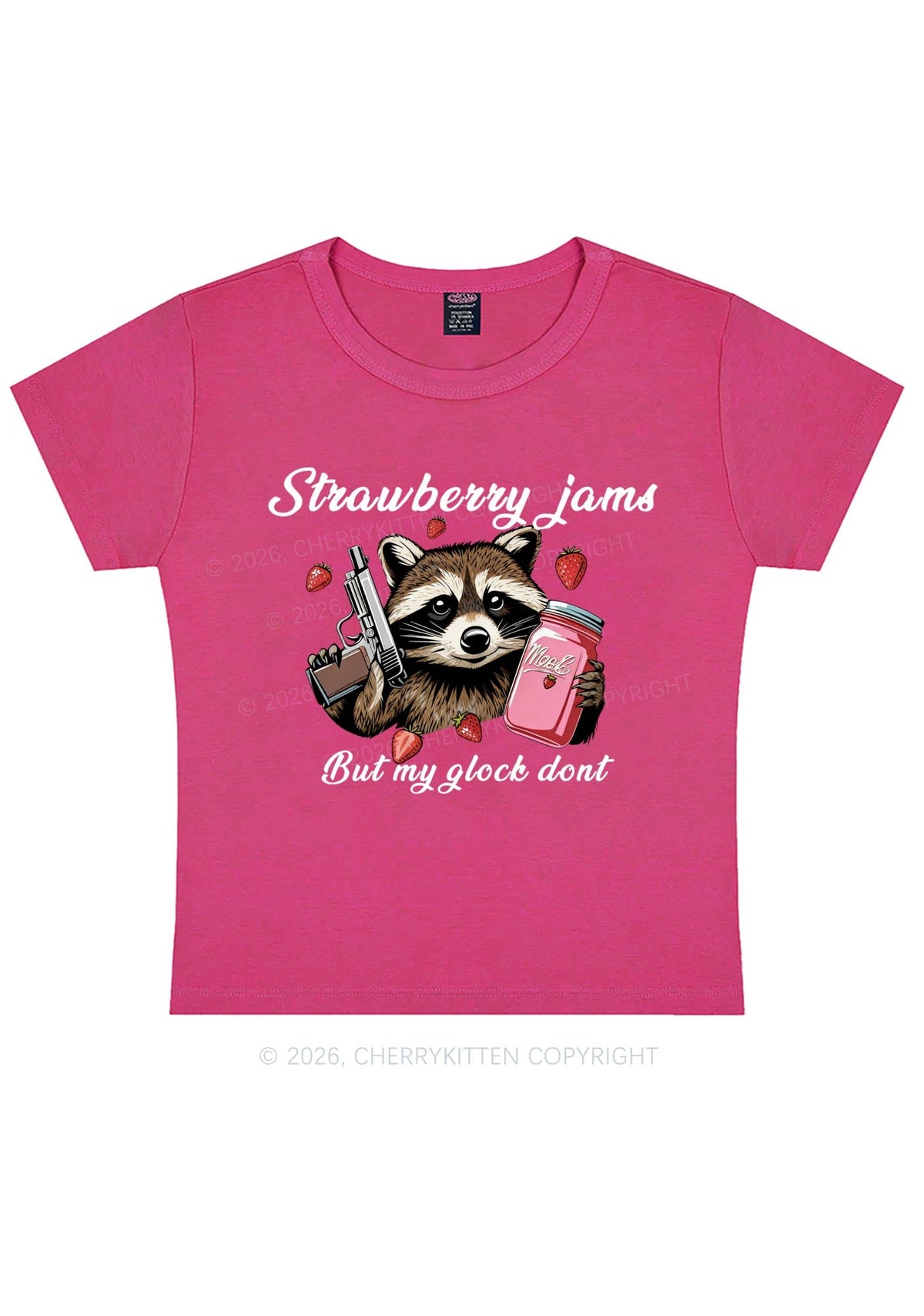 Strawberry Jams Raccoon Y2K Baby Tee Cherrykitten